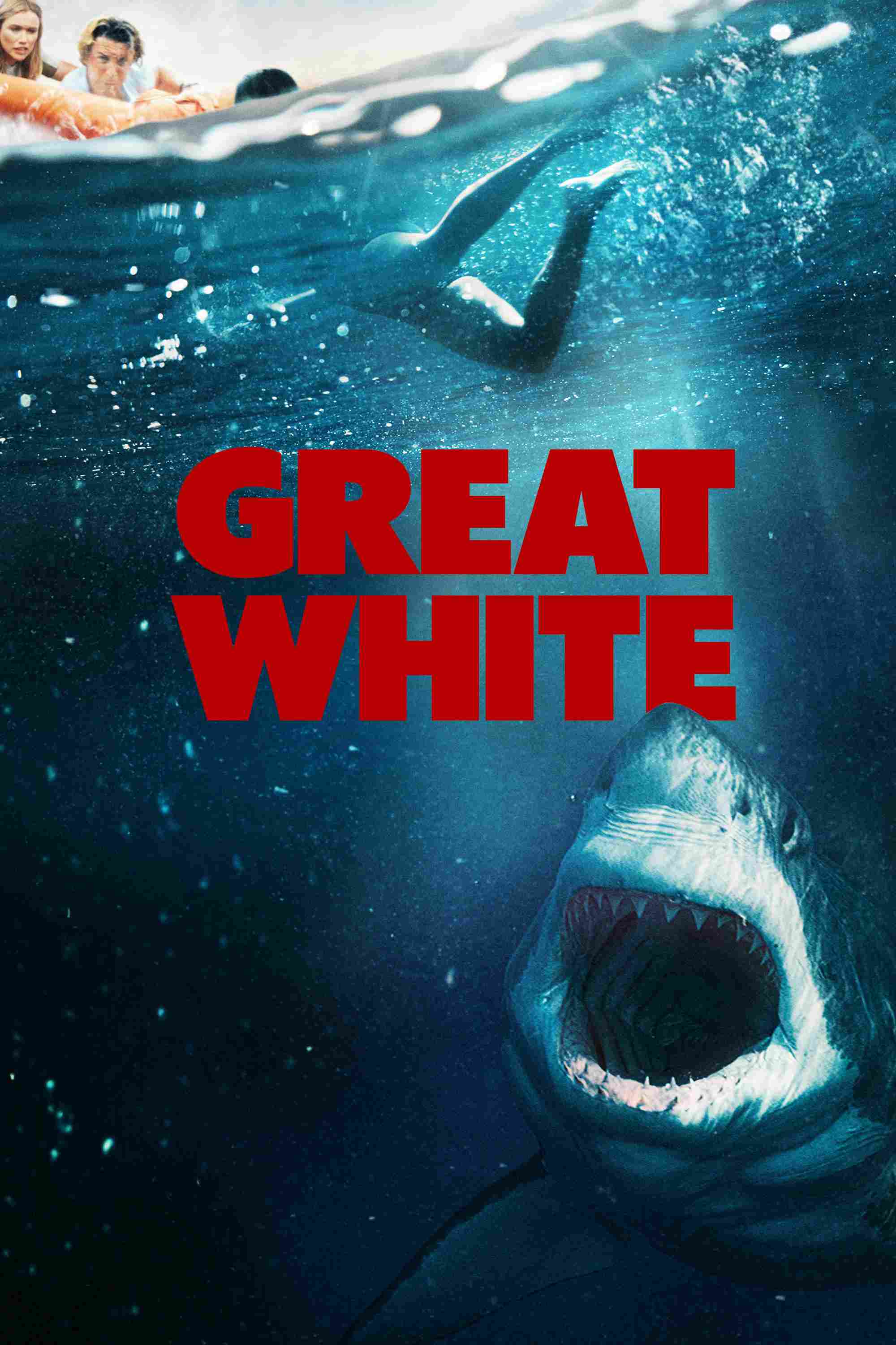 Poster chính thức của phim Phim Kinh Dị, Phim Giật Gân "Hung Thần Trắng" (Great White - 2021), với sự tham gia của diễn viên Katrina Bowden và Aaron Jakubenko.