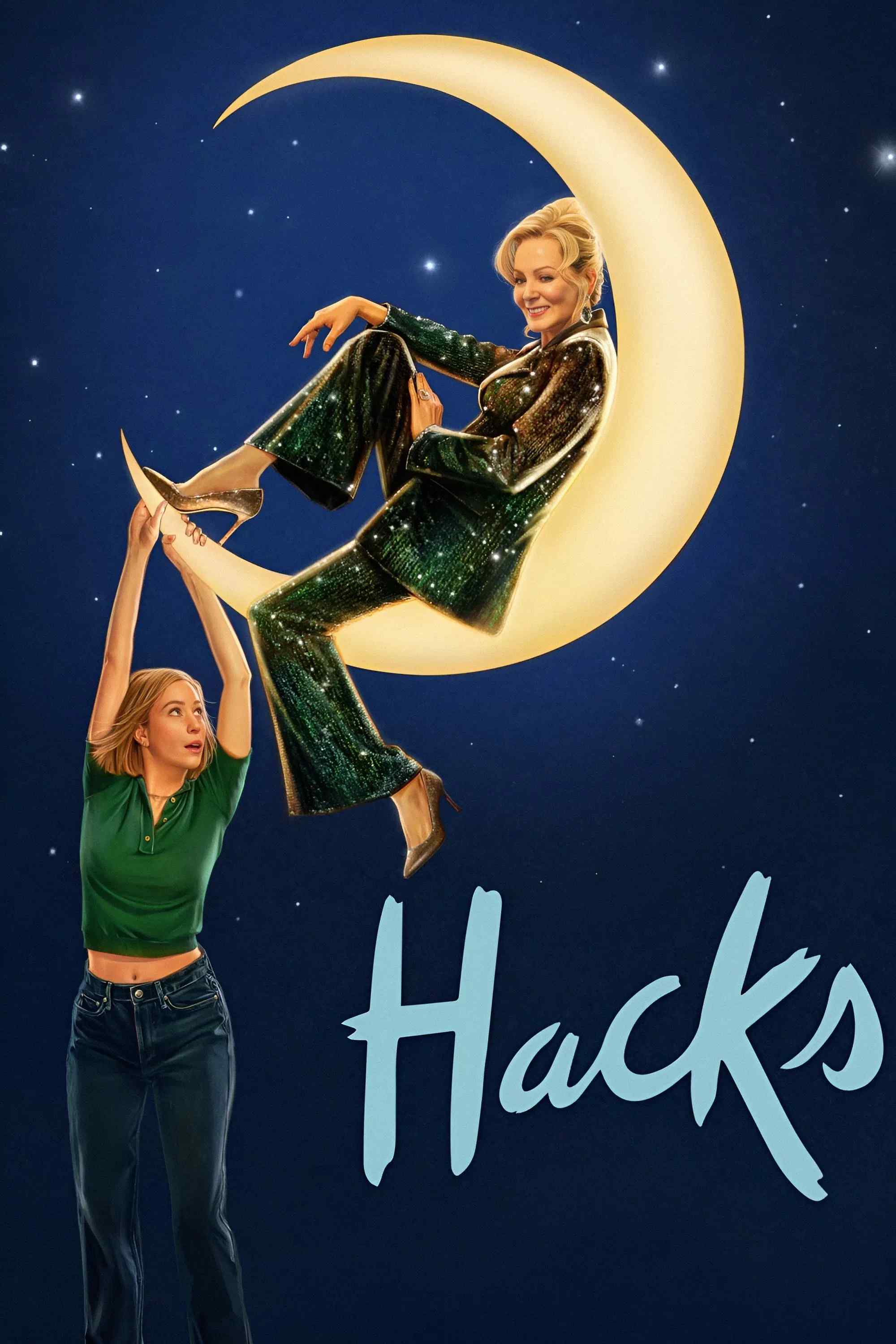 Poster chính thức của phim Phim Hài, Phim Tâm Lý "Huyền Thoại Làng Hài (Phần 3)" (Hacks - 2021), với sự tham gia của diễn viên Jean Smart và Hannah Einbinder.