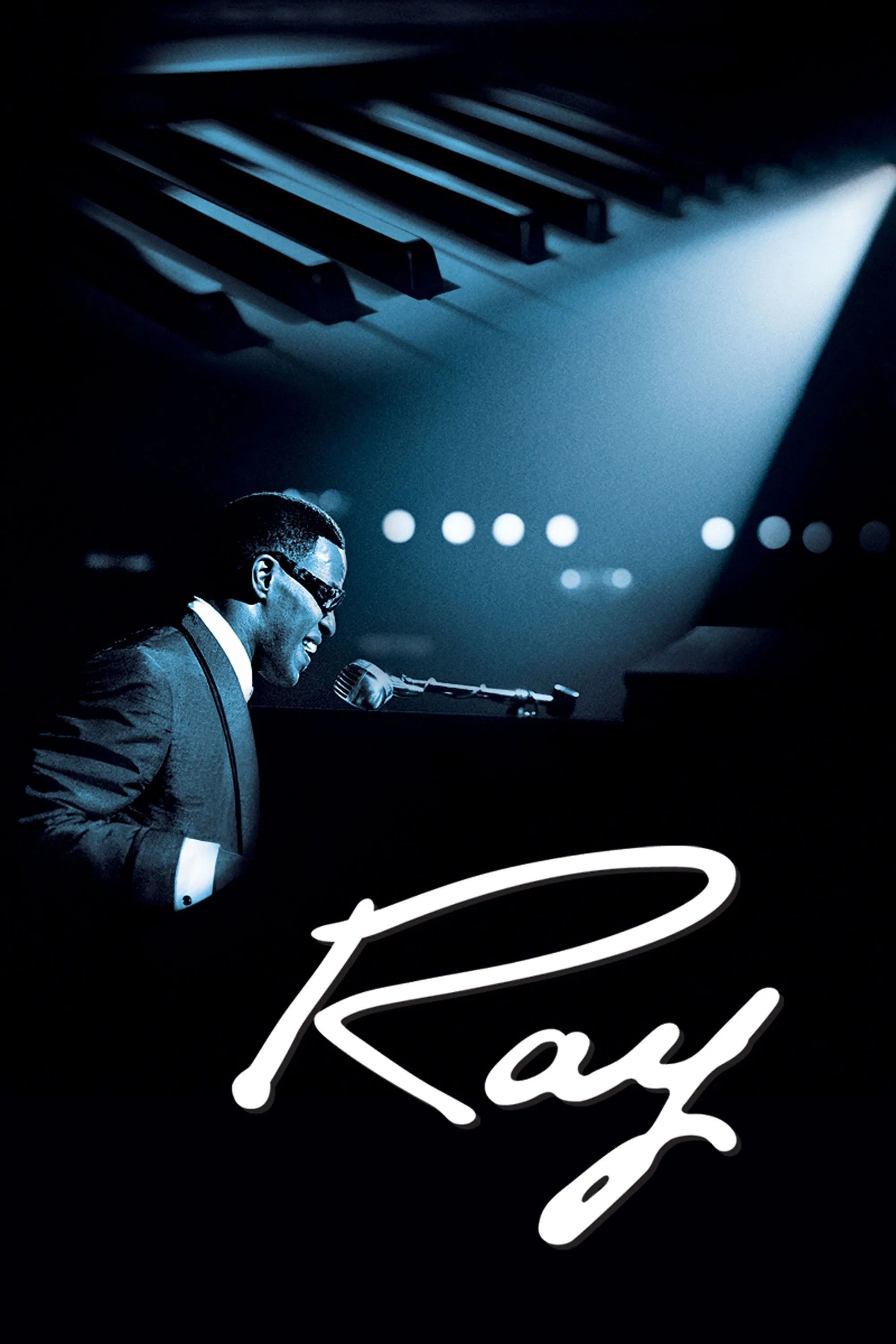 Poster chính thức của phim Phim Tâm Lý, Phim Ca Nhạc "Huyền Thoại Ray Charles" (Ray - 2004), với sự tham gia của diễn viên Jamie Foxx và Kerry Washington.