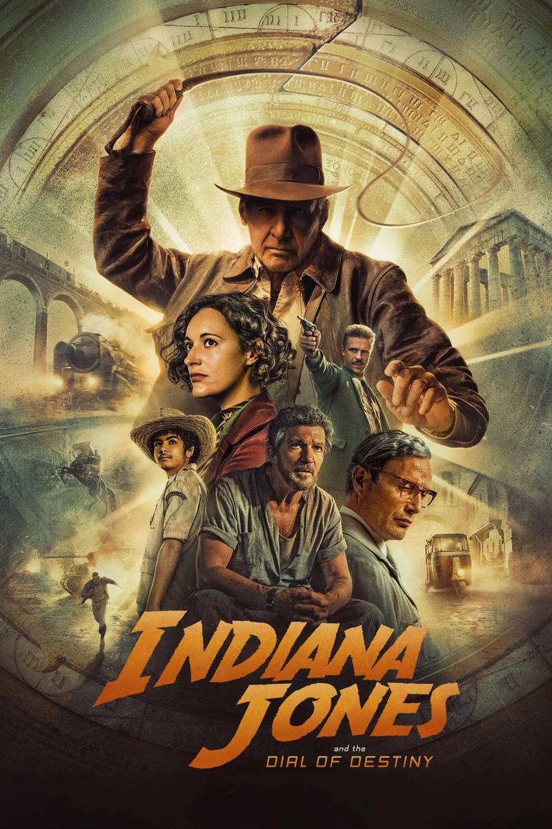 Poster chính thức của phim Phim Phiêu Lưu, Phim Hành Động "Indiana Jones Và Vòng Quay Định Mệnh" (Indiana Jones and the Dial of Destiny - 2023), với sự tham gia của diễn viên Harrison Ford và Phoebe Waller-Bridge.
