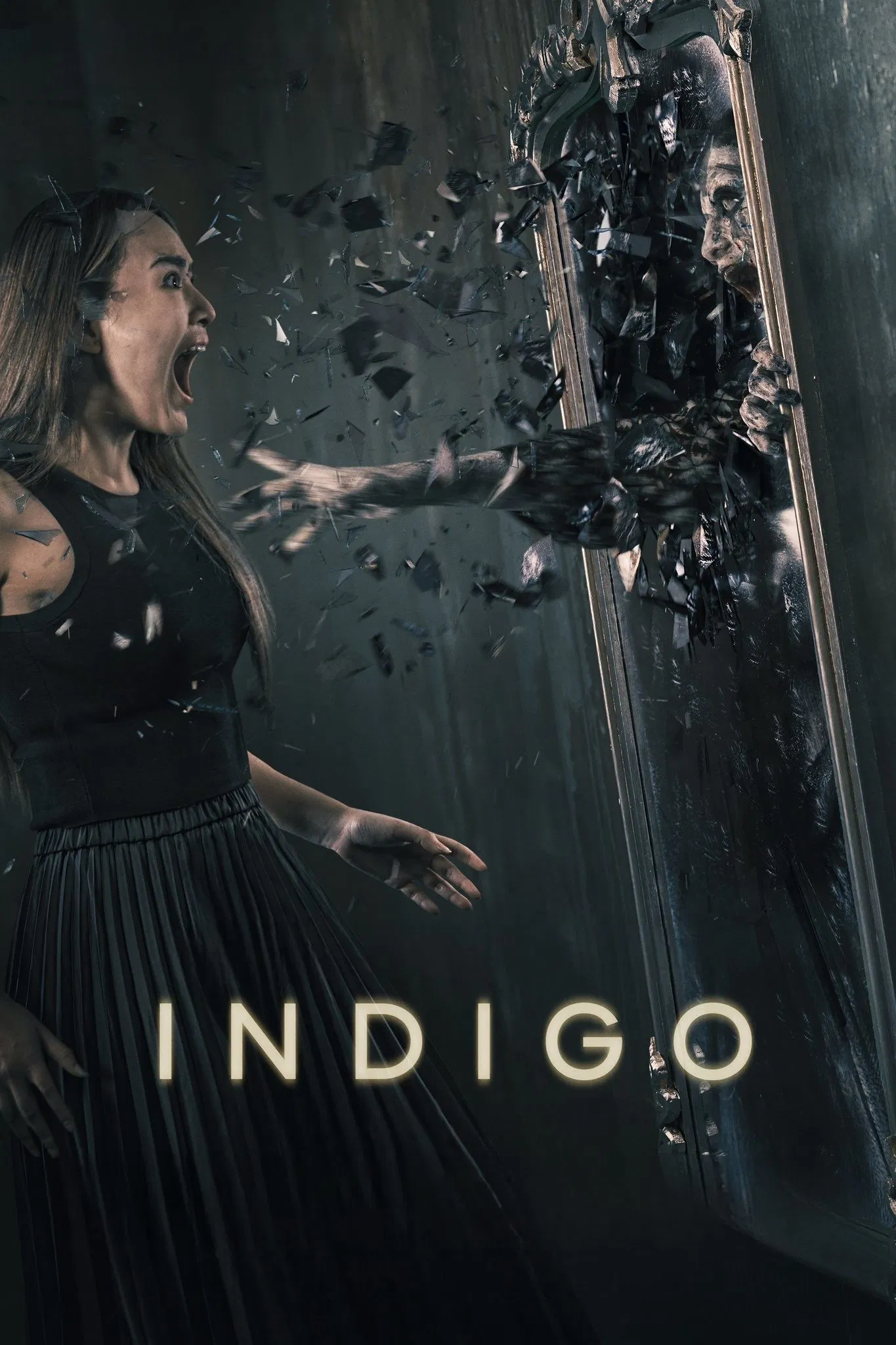 Poster chính thức của phim Phim Kinh Dị, Phim Giật Gân "Indigo" (Indigo - 2023), với sự tham gia của diễn viên Amanda Manopo và Aliando Syarief.