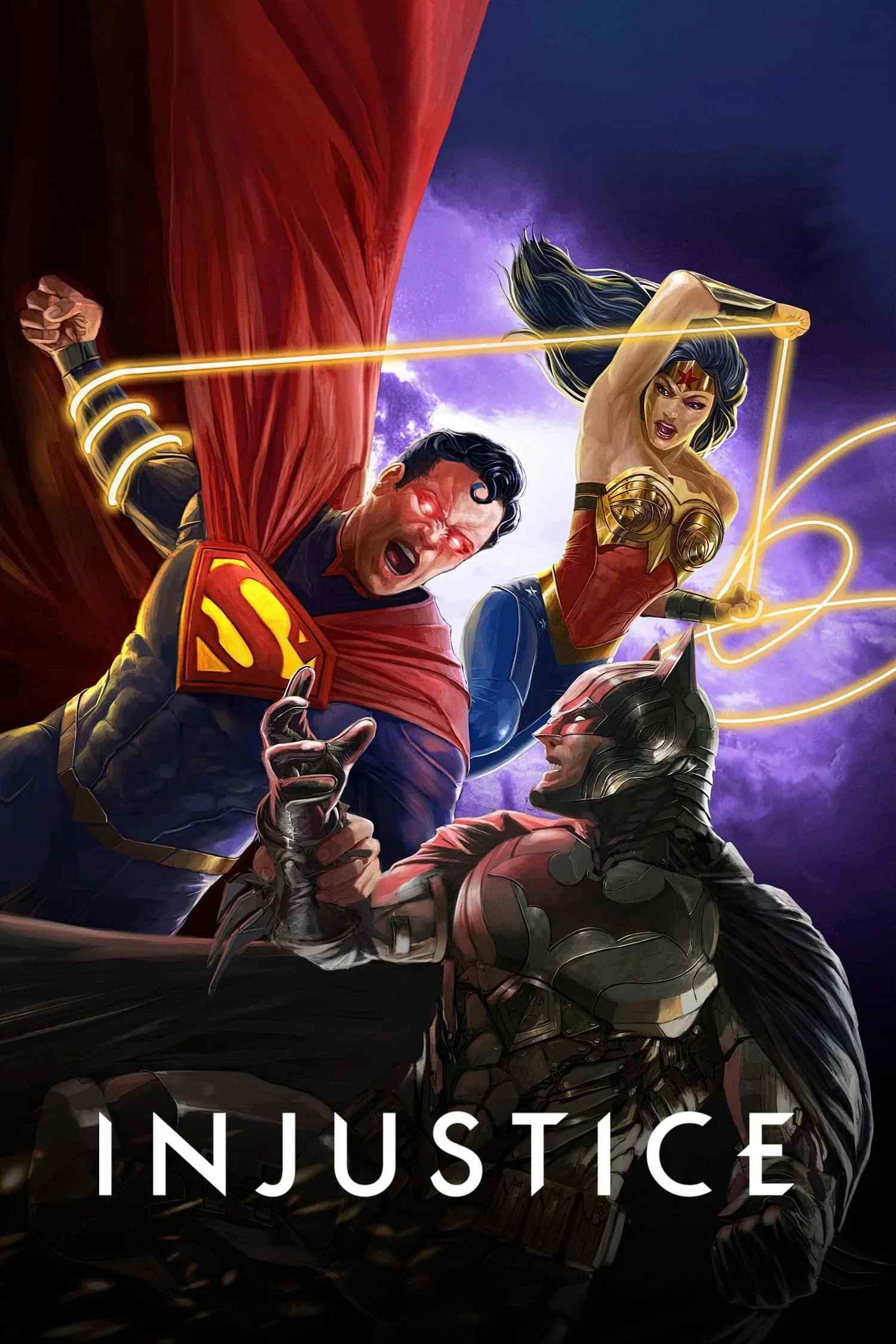 Poster chính thức của phim Phim Hoạt Hình, Phim Viễn Tưởng "Injustice" (Injustice - 2021), với sự tham gia của diễn viên Justin Hartley và Anson Mount.