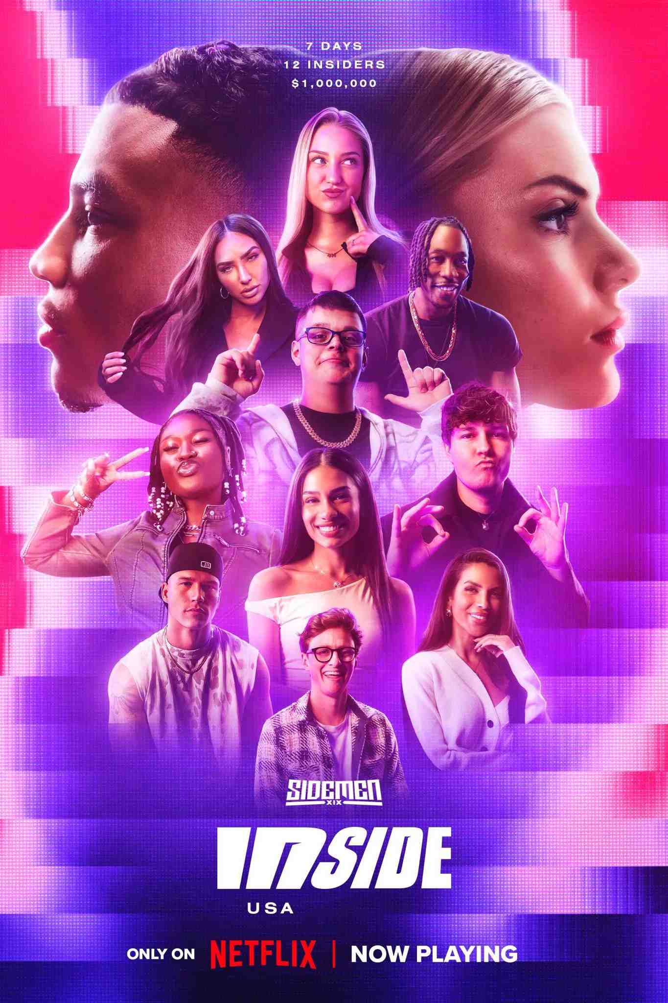 Poster chính thức của phim Truyền Hình Thực Tế "Inside: Hoa Kỳ" (Inside: USA - 2025), với sự tham gia của diễn viên Fanum và Valkyrae.