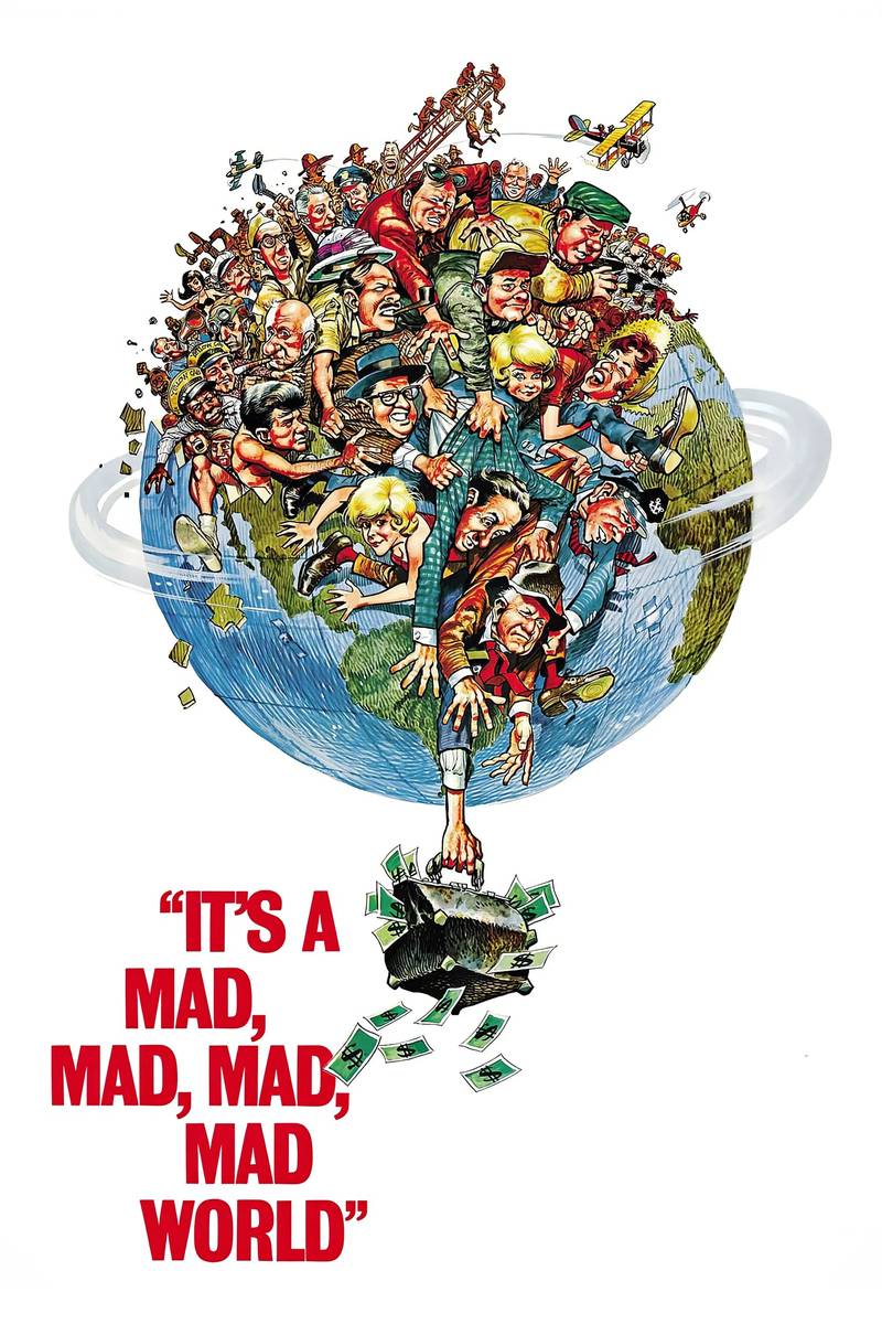 Poster chính thức của phim Phim Hành Động, Phim Phiêu Lưu "It's A Mad, Mad, Mad, Mad World" (It's a Mad, Mad, Mad, Mad World - 1963), với sự tham gia của diễn viên Spencer Tracy và Milton Berle.