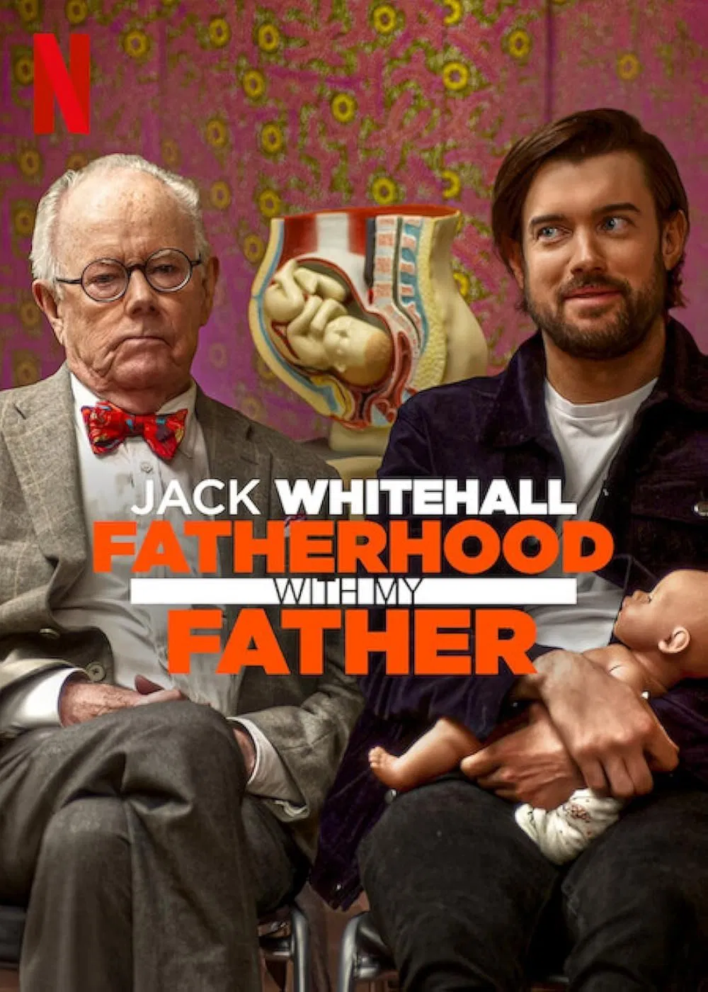 Poster chính thức của phim Truyền Hình Thực Tế, Phim Hài "Jack Whitehall: Làm cha qua lời của cha tôi" (Jack Whitehall: Fatherhood with My Father - 2024), với sự tham gia của diễn viên Jack Whitehall và Michael Whitehall.