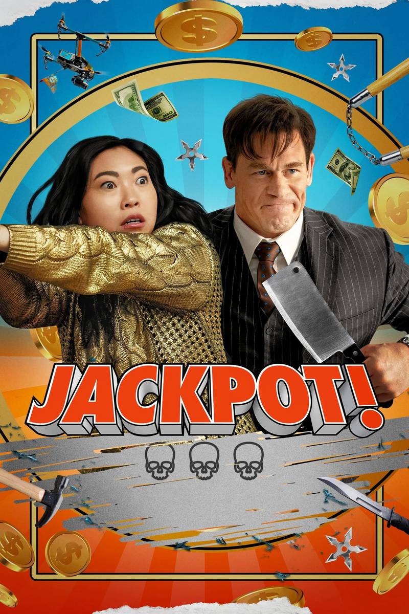 Poster chính thức của phim Phim Hài, Phim Hành Động "Jackpot!" (Jackpot! - 2024), với sự tham gia của diễn viên Awkwafina và John Cena.