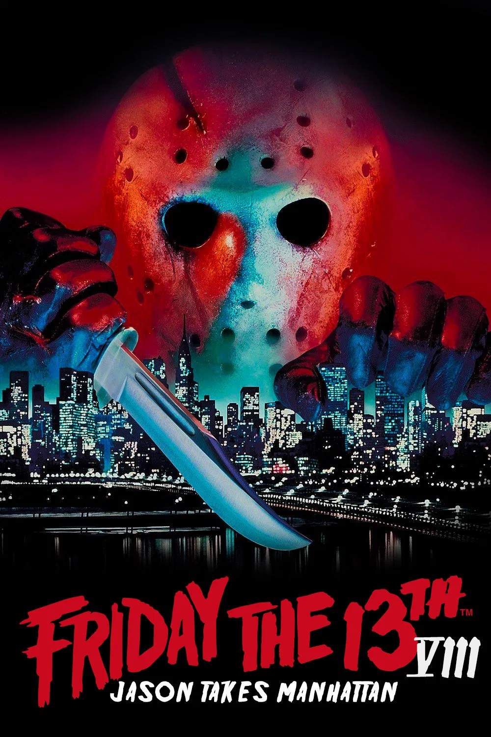 Poster chính thức của phim Phim Kinh Dị, Phim Giật Gân "Jason Takes Manhattan - Thứ 6 Ngày 13 Phần 8" (Friday the 13th Part VIII: Jason Takes Manhattan - 1989), với sự tham gia của diễn viên Jensen Daggett và Sharlene Martin.