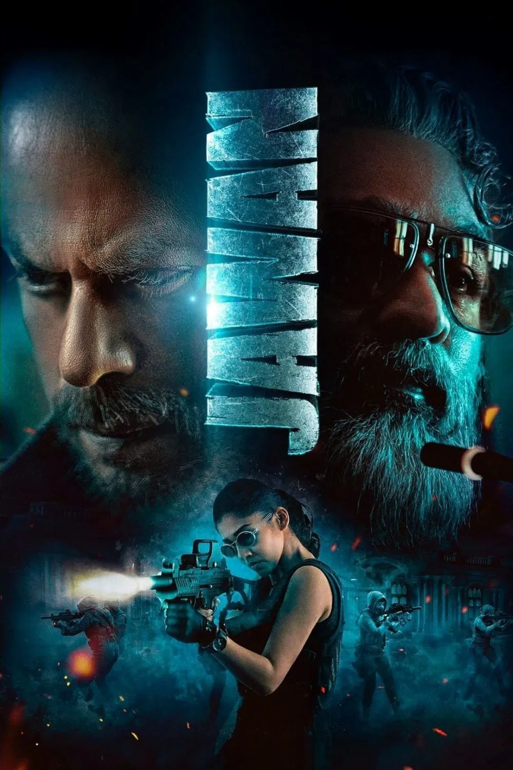 Poster chính thức của phim Phim Hành Động, Phim Hình Sự "Jawan" (Jawan - 2023), với sự tham gia của diễn viên Shah Rukh Khan và Nayanthara.