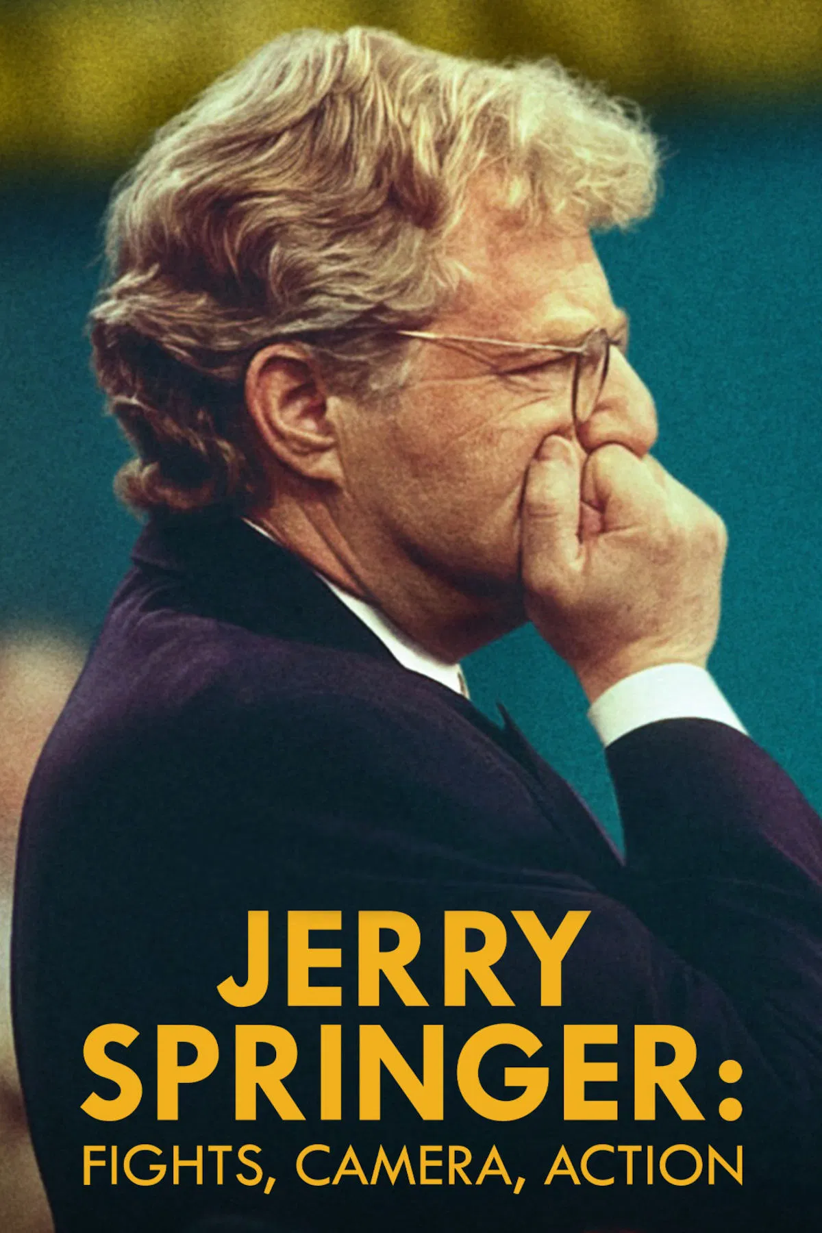 Poster chính thức của phim Phim Tài Liệu "Jerry Springer: Đấm Đá, Camera, Diễn" (Jerry Springer: Fights, Camera, Action - 2025), với sự tham gia của diễn viên Jerry Springer.
