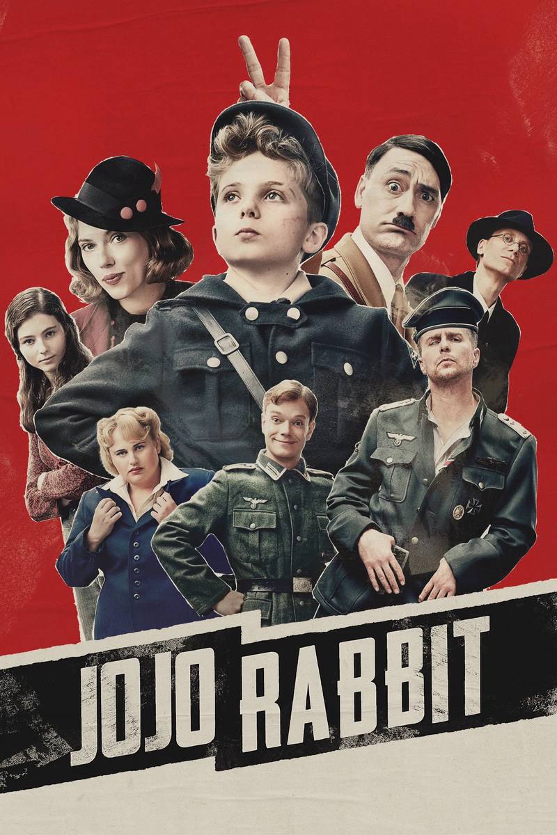 Poster chính thức của phim Phim Hài, Phim Chiến Tranh "Jojo Rabbit" (Jojo Rabbit - 2019), với sự tham gia của diễn viên Roman Griffin Davis và Thomasin McKenzie.