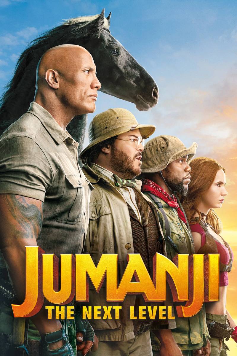 Poster chính thức của phim Phim Phiêu Lưu, Phim Hài "Jumanji - Trò Chơi Kỳ Ảo: Thăng Cấp" (Jumanji: The Next Level - 2019), với sự tham gia của diễn viên Dwayne Johnson và Kevin Hart.