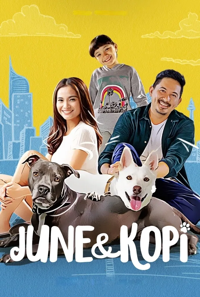 Poster chính thức của phim Phim Hài, Phim Tâm Lý "June & Kopi" (June & Kopi - 2021), với sự tham gia của diễn viên Acha Septriasa và Ryan Delon.