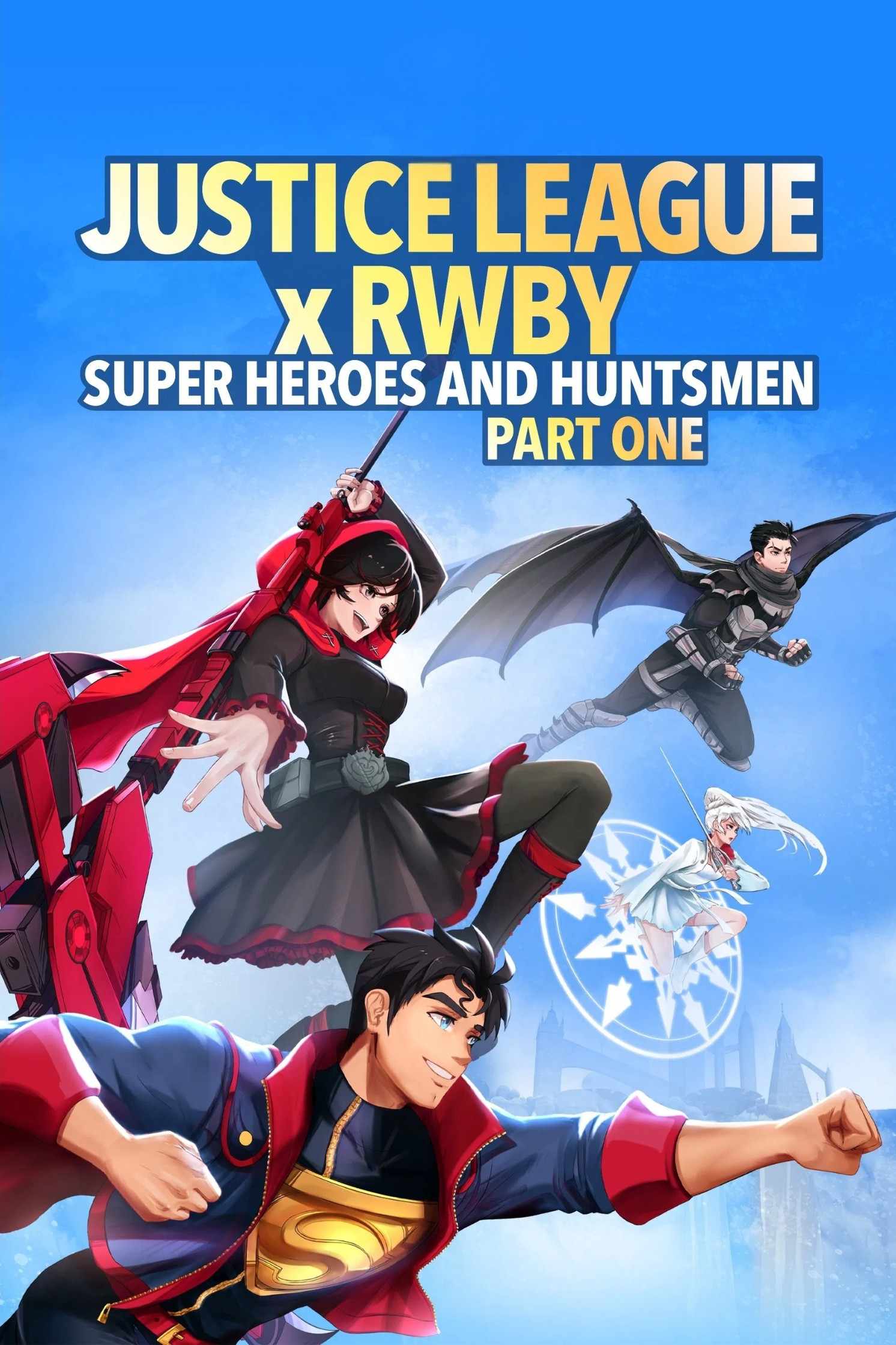 Poster chính thức của phim Phim Hoạt Hình, Phim Hành Động "Justice League x RWBY: Super Heroes & Huntsmen, Part One" (Justice League x RWBY: Super Heroes & Huntsmen, Part One - 2023), với sự tham gia của diễn viên Natalie Alyn Lind và Chandler Riggs.