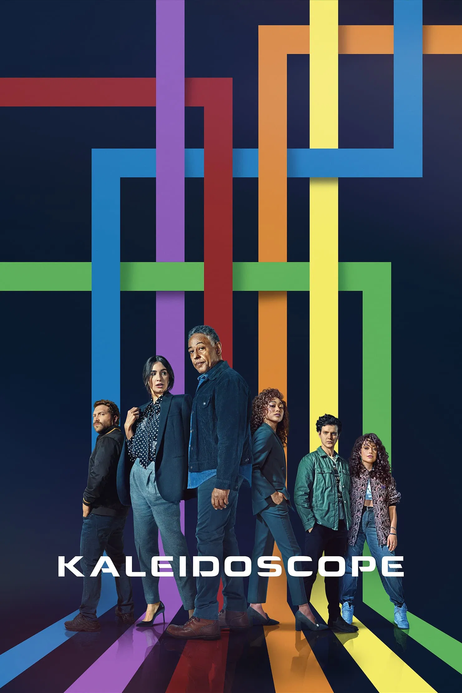 Poster chính thức của phim Phim Hình Sự, Phim Tâm Lý "Kaleidoscope" (Kaleidoscope - 2023), với sự tham gia của diễn viên Giancarlo Esposito và Paz Vega.