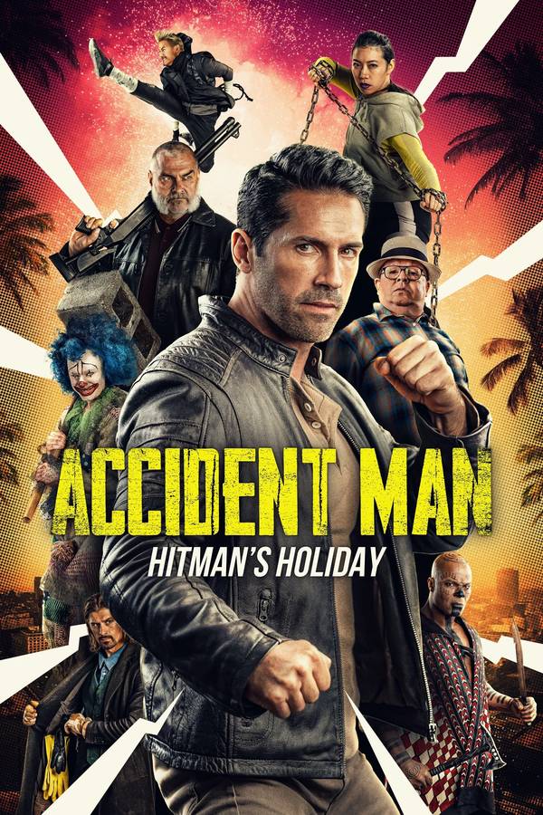 Poster chính thức của phim Phim Hành Động, Phim Hài "Kẻ Ám Sát 2: Sát Thủ Nghỉ Phép" (Accident Man: Hitman's Holiday - 2022), với sự tham gia của diễn viên Scott Adkins và Ray Stevenson.