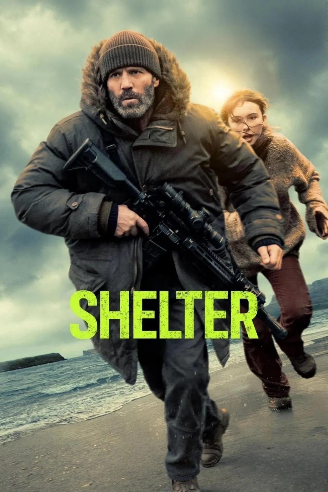 Poster chính thức của phim Phim Hành Động, Phim Hình Sự "Kẻ Ẩn Dật" (Shelter - 2026), với sự tham gia của diễn viên Jason Statham và Bodhi Rae Breathnach.