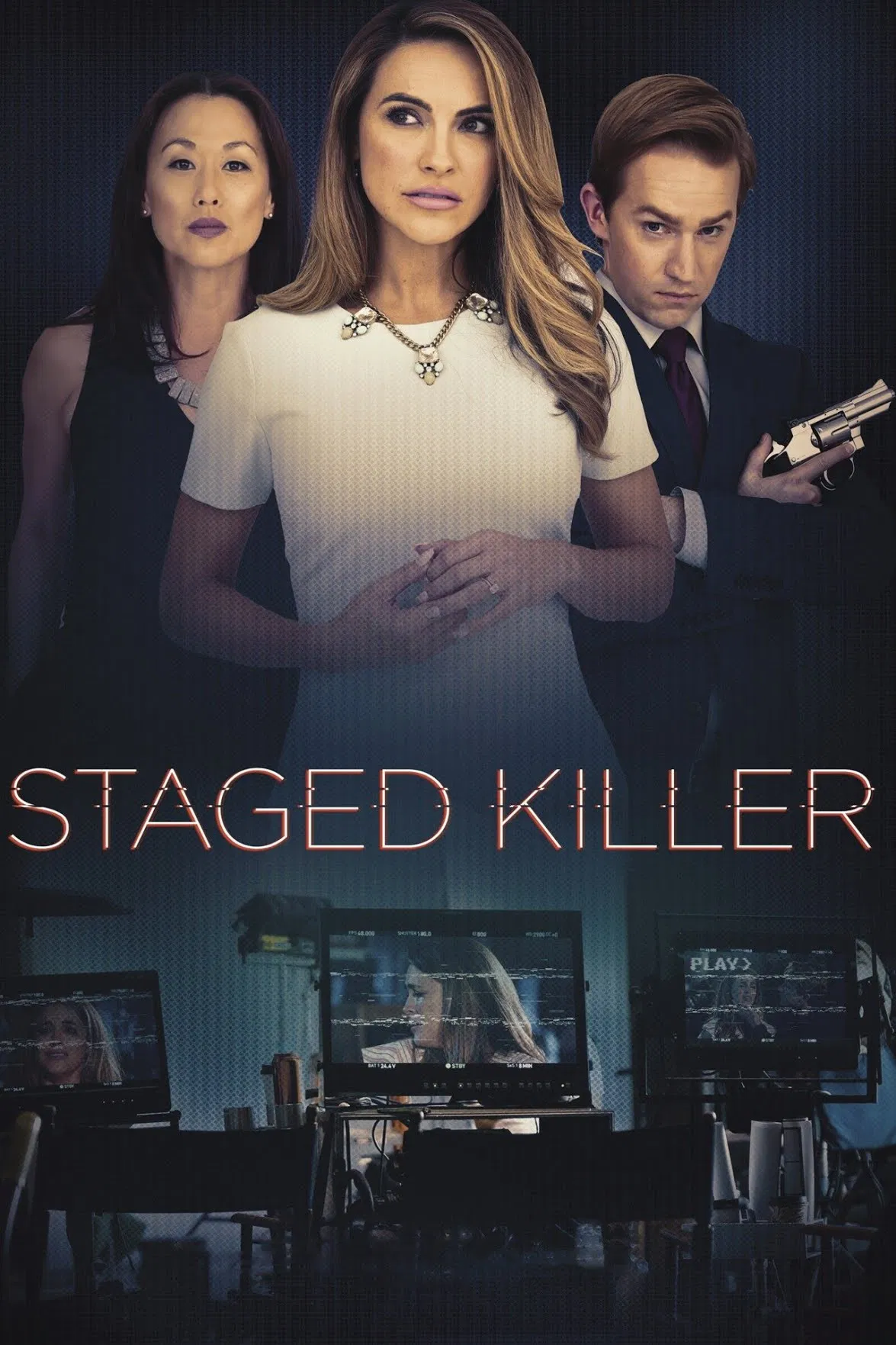 Poster chính thức của phim Phim Truyền Hình, Phim Giật Gân "Kẻ Chủ Mưu" (Staged Killer - 2019), với sự tham gia của diễn viên Chrishell Stause và Nicole Bilderback.