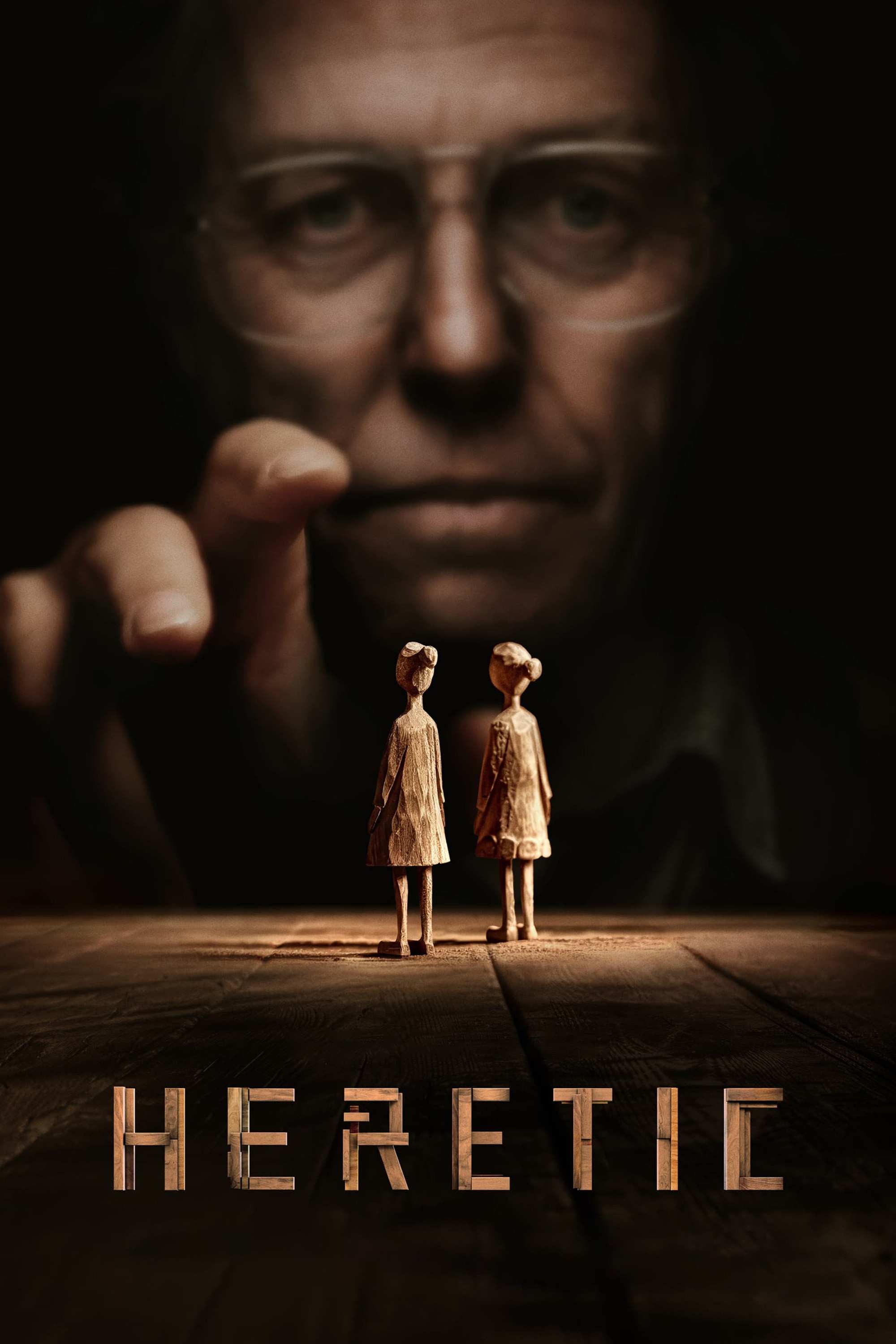 Poster chính thức của phim Phim Giật Gân, Phim Kinh Dị "Kẻ Dị Giáo" (Heretic - 2024), với sự tham gia của diễn viên Hugh Grant và Sophie Thatcher.