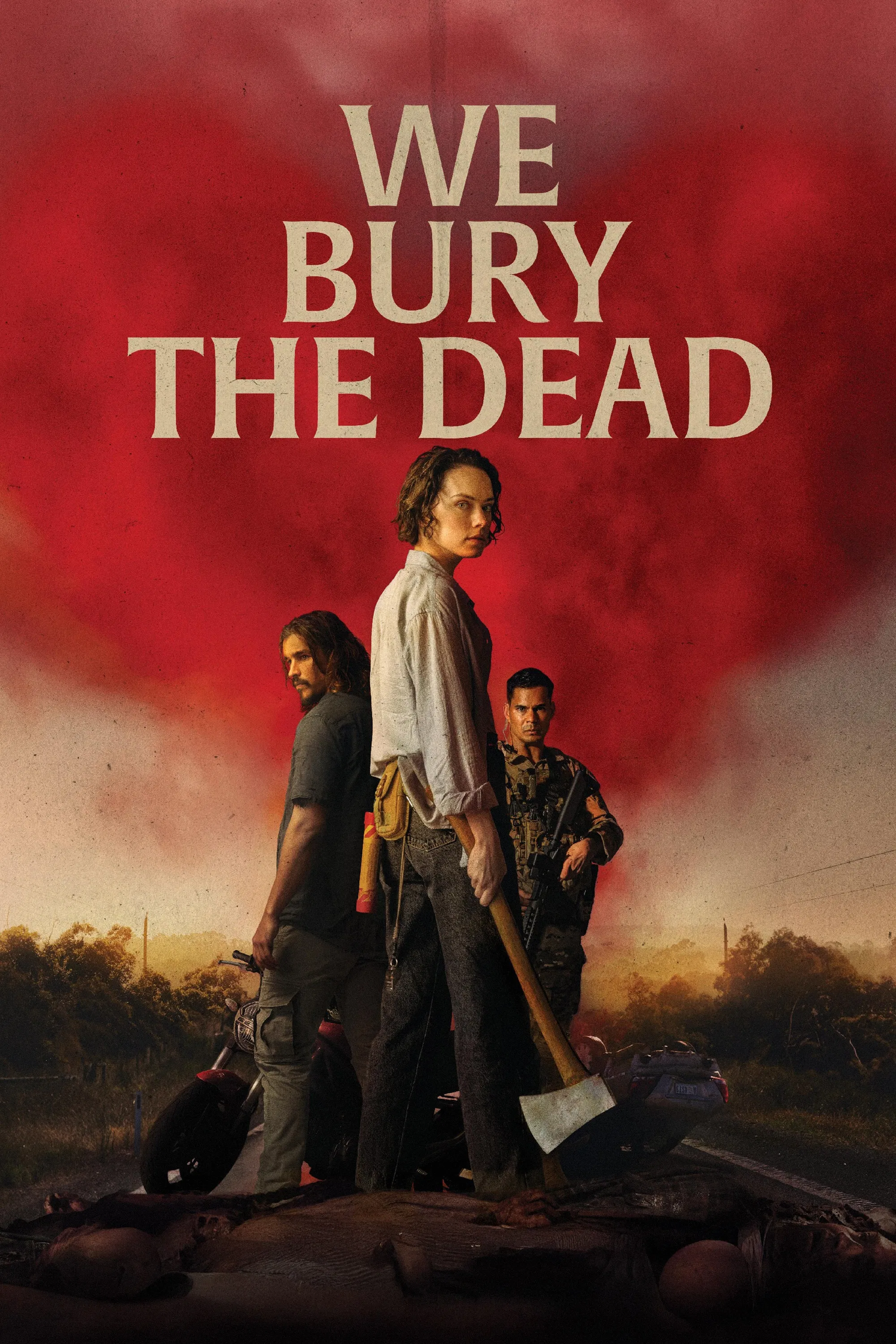 Poster chính thức của phim Phim Kinh Dị, Phim Giật Gân "Kẻ Gom Xác" (We Bury the Dead - 2026), với sự tham gia của diễn viên Daisy Ridley và Brenton Thwaites.