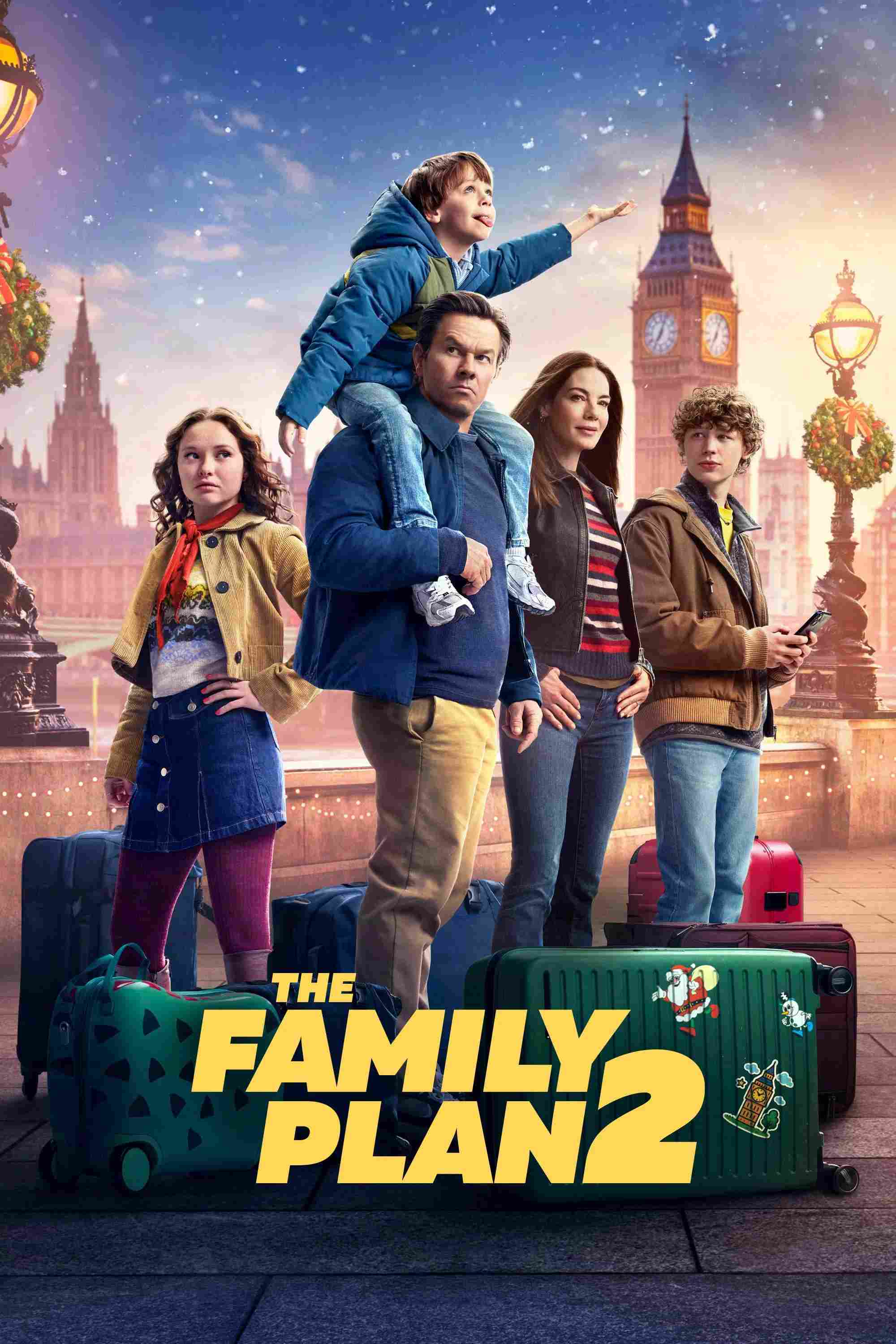 Poster chính thức của phim Phim Hành Động, Phim Hài "Kế Hoạch Bảo Vệ Gia Đình 2" (The Family Plan 2 - 2025), với sự tham gia của diễn viên Mark Wahlberg và Michelle Monaghan.