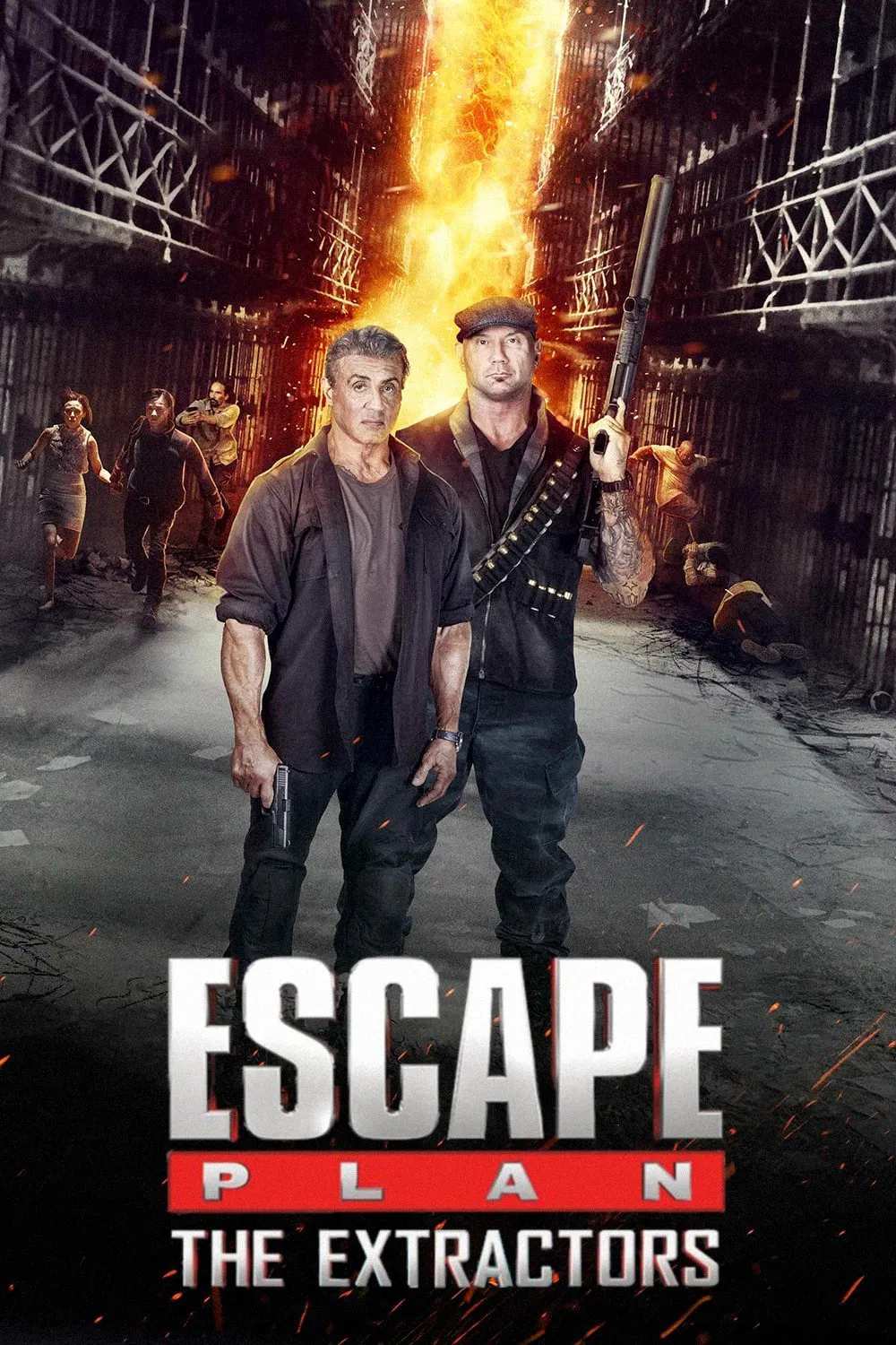 Poster chính thức của phim Phim Hành Động, Phim Giật Gân "Kế Hoạch Đào Tẩu 3: Giải Cứu" (Escape Plan: The Extractors - 2019), với sự tham gia của diễn viên Sylvester Stallone và Dave Bautista.