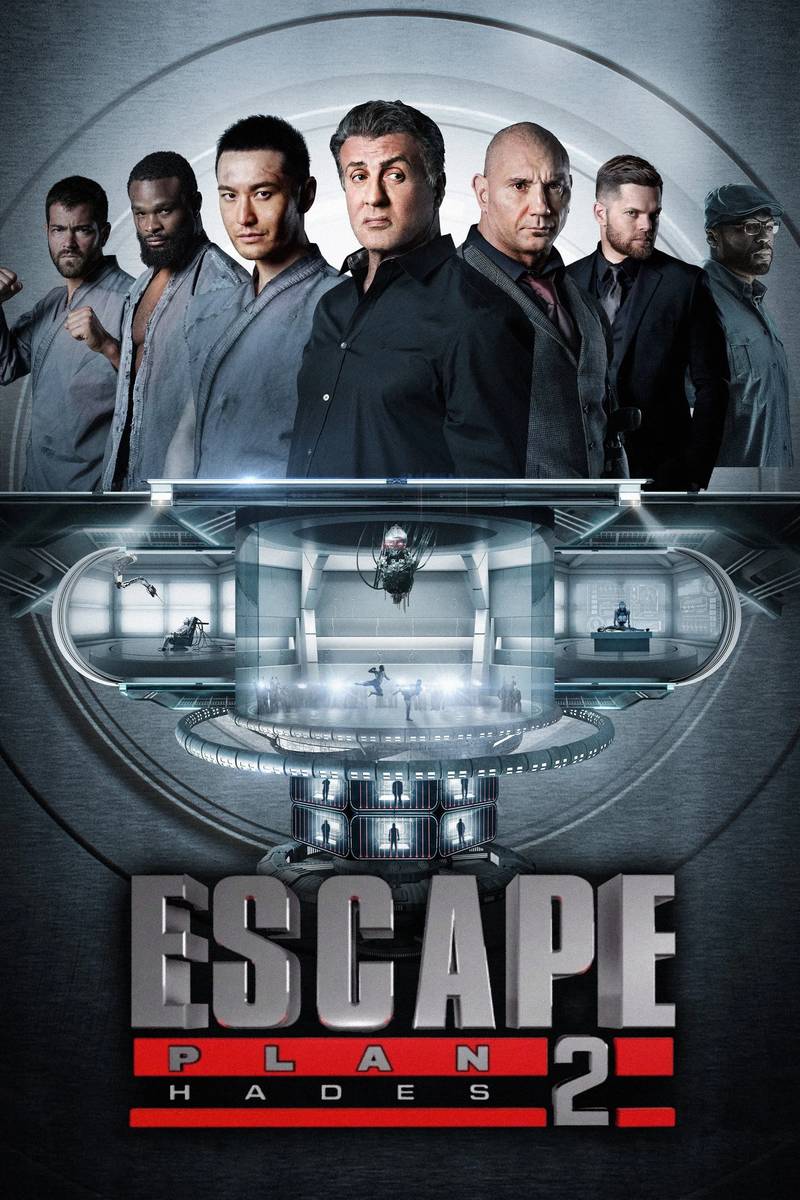 Poster chính thức của phim Phim Hành Động, Phim Giật Gân "Kế Hoạch Đào Tẩu: Địa Ngục" (Escape Plan 2: Hades - 2018), với sự tham gia của diễn viên Sylvester Stallone và Dave Bautista.