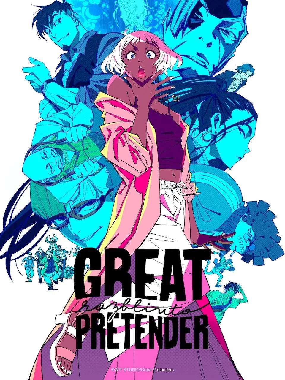 Poster chính thức của phim Phim Hoạt Hình, Phim Hình Sự "Kẻ Lừa Đảo Vĩ Đại: Razbliuto" (GREAT PRETENDER razbliuto - 2024), với sự tham gia của diễn viên Yuka Komatsu và Shunsuke Takeuchi.