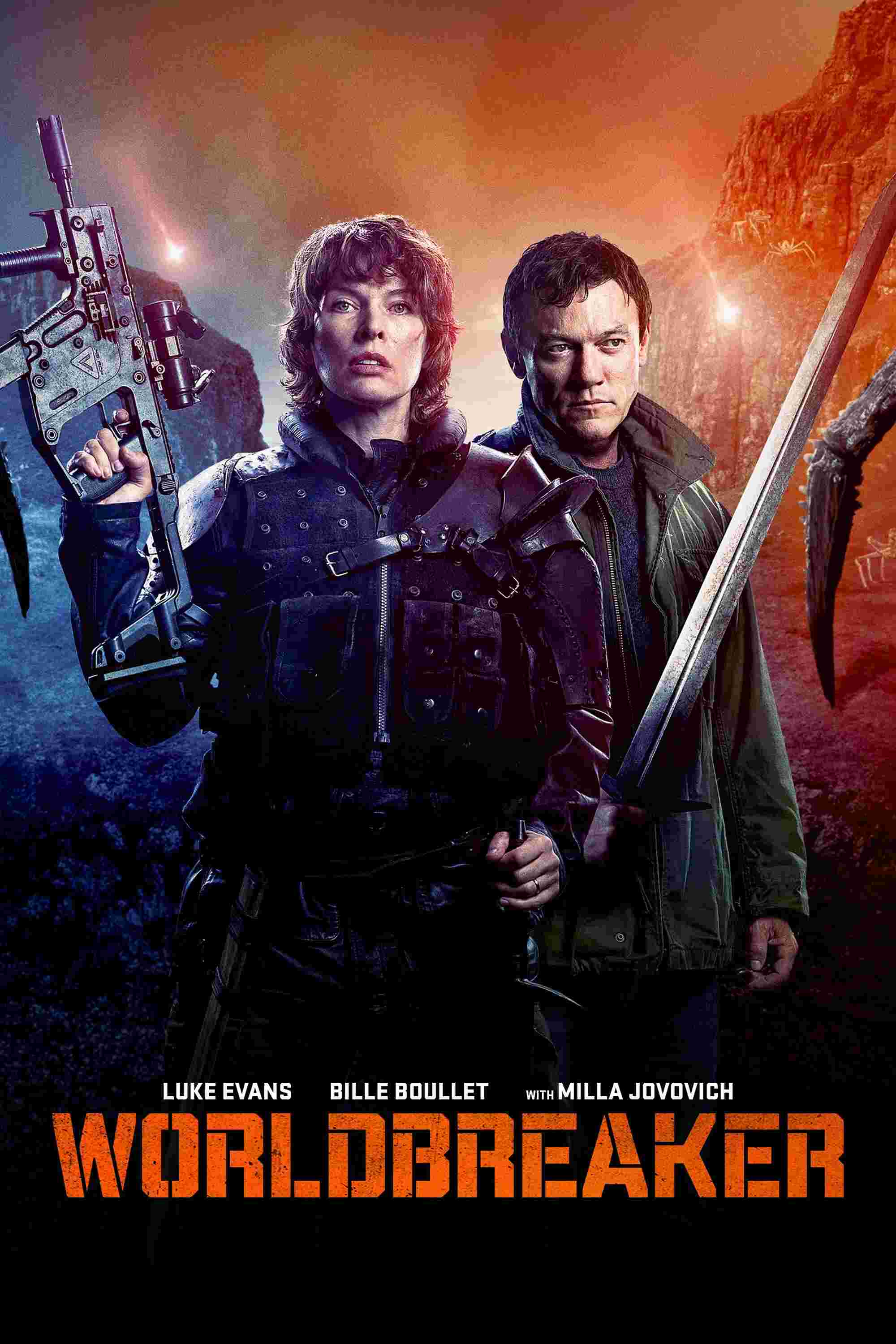 Poster chính thức của phim Phim Viễn Tưởng, Phim Hành Động "Kẻ Phá Vỡ Thế Giới" (Worldbreaker - 2025), với sự tham gia của diễn viên Milla Jovovich và Luke Evans.