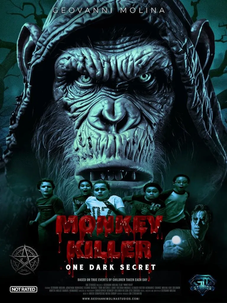 Poster chính thức của phim Phim Kinh Dị "Kẻ Săn Khỉ" (Monkey Killer - 2025), với sự tham gia của diễn viên Deanna Rashell và Lisa Arcaro.