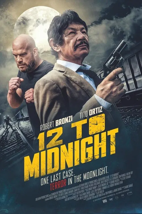 Poster chính thức của phim Phim Hành Động "Kẻ Sát Nhân Nửa Đêm" (12 to Midnight - 2024), với sự tham gia của diễn viên Robert Bronzi và Tito Ortiz.