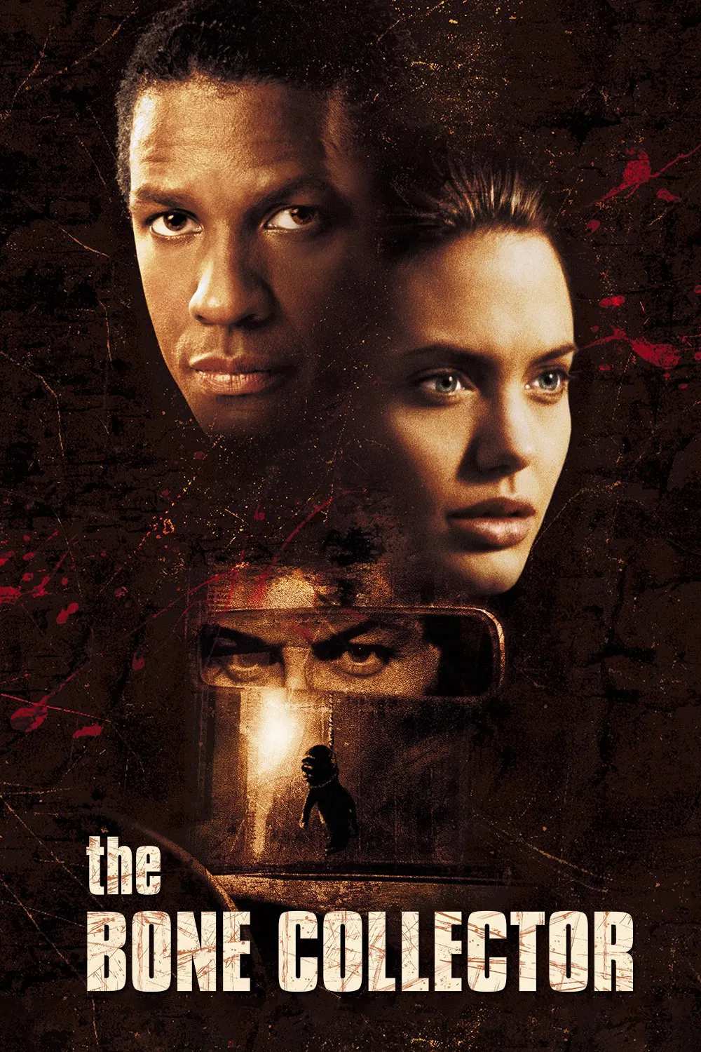 Poster chính thức của phim Phim Tâm Lý, Phim Bí Ẩn "Kẻ Tầm Xương" (The Bone Collector - 1999), với sự tham gia của diễn viên Denzel Washington và Angelina Jolie.