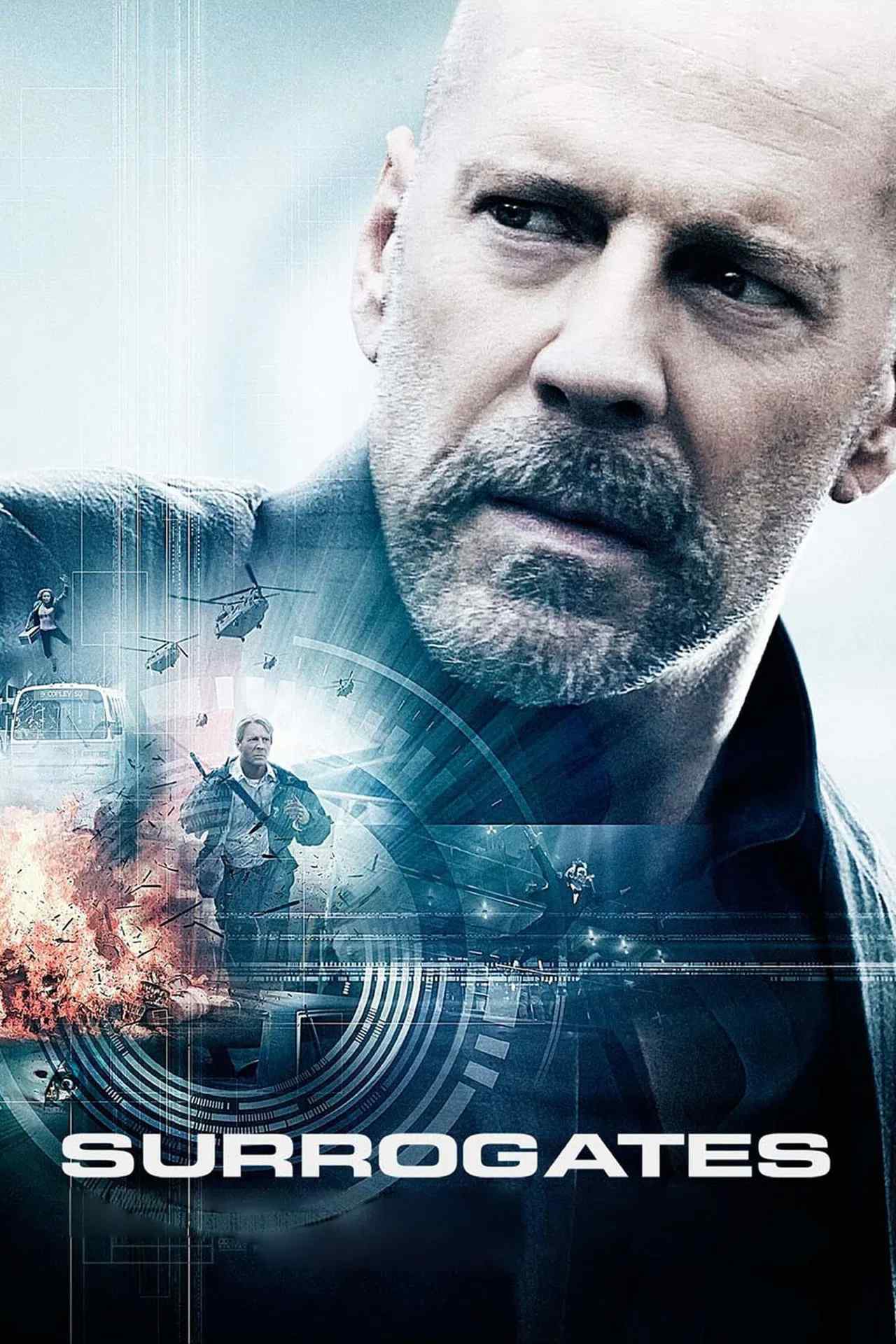 Poster chính thức của phim Phim Viễn Tưởng, Phim Hành Động "Kẻ Thế Mạng" (Surrogates - 2009), với sự tham gia của diễn viên Bruce Willis và Radha Mitchell.