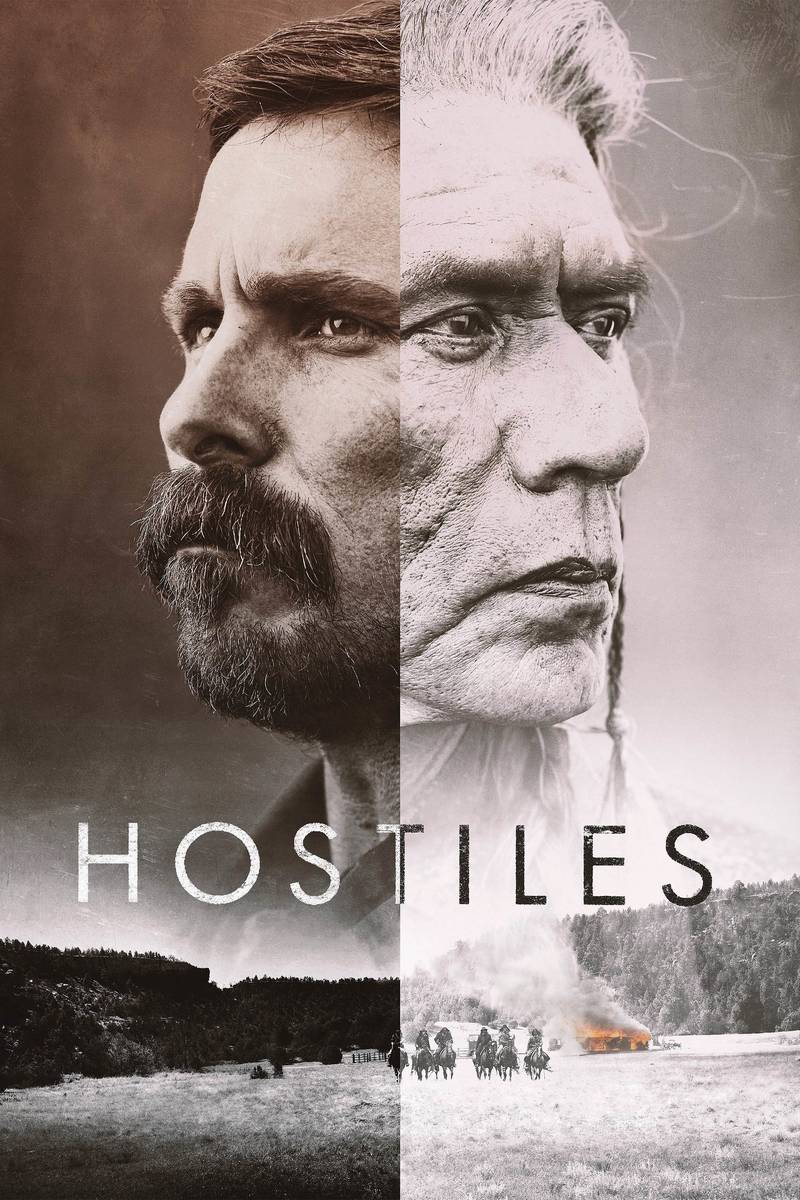 Poster chính thức của phim Phim Tâm Lý, Phim Miền Tây "Kẻ Thù Địch" (Hostiles - 2017), với sự tham gia của diễn viên Christian Bale và Rosamund Pike.