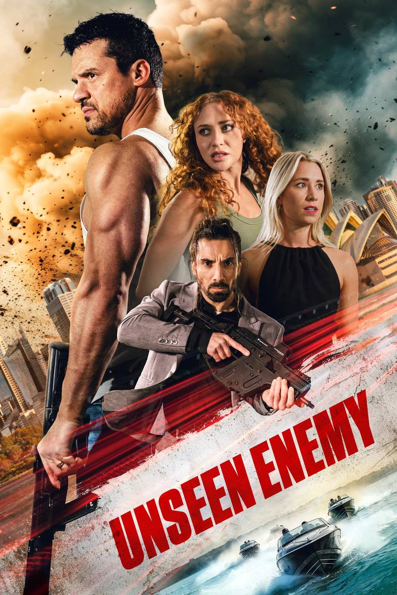 Poster chính thức của phim Phim Hành Động, Phim Hình Sự "Kẻ Thù Vô Hình" (Unseen Enemy - 2025), với sự tham gia của diễn viên Jamaica Vaughan và Amelia Conway.
