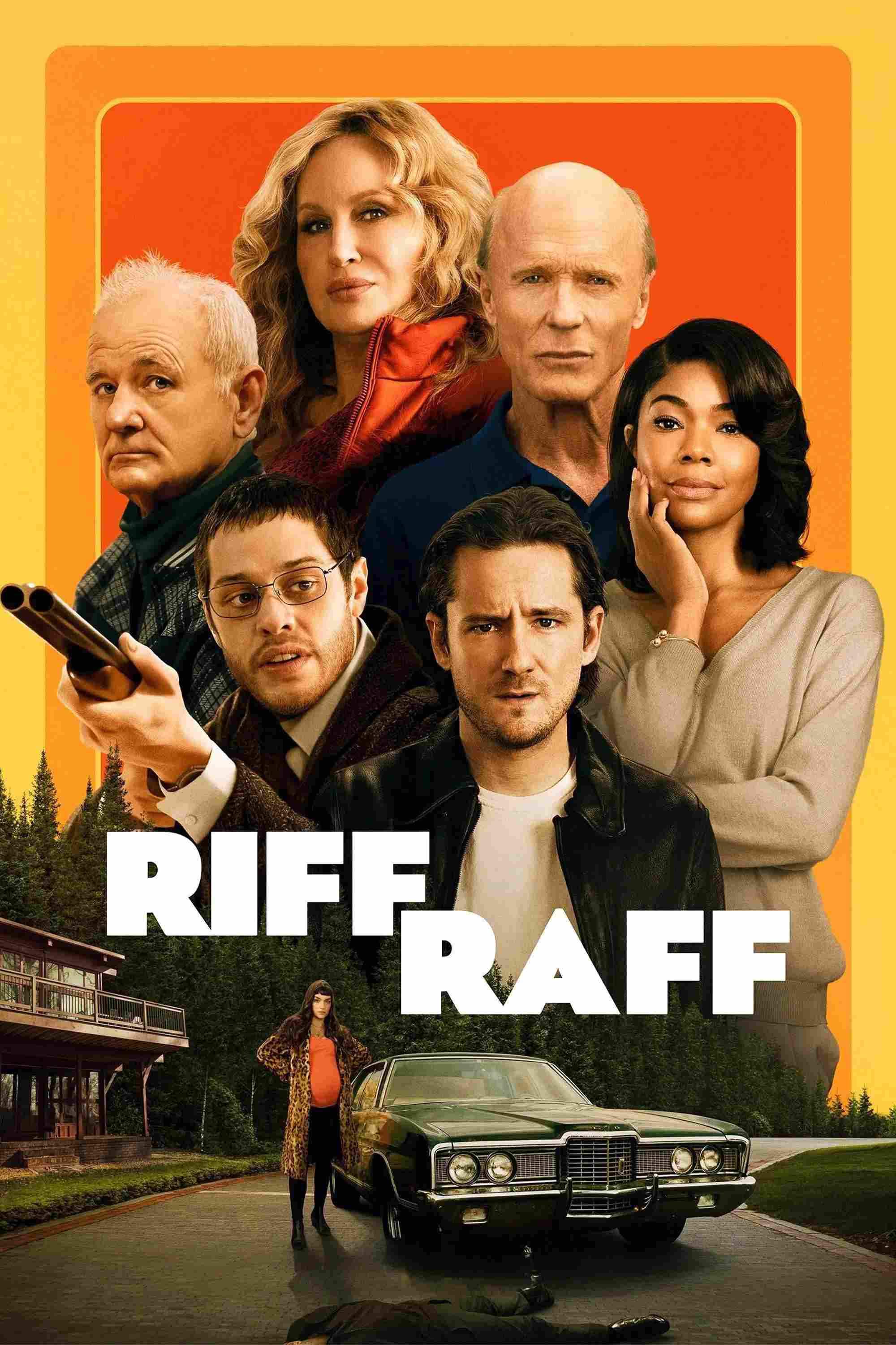 Poster chính thức của phim Phim Hài, Phim Hình Sự "Kẻ Vô Lại" (Riff Raff - 2025), với sự tham gia của diễn viên Jennifer Coolidge và Ed Harris.