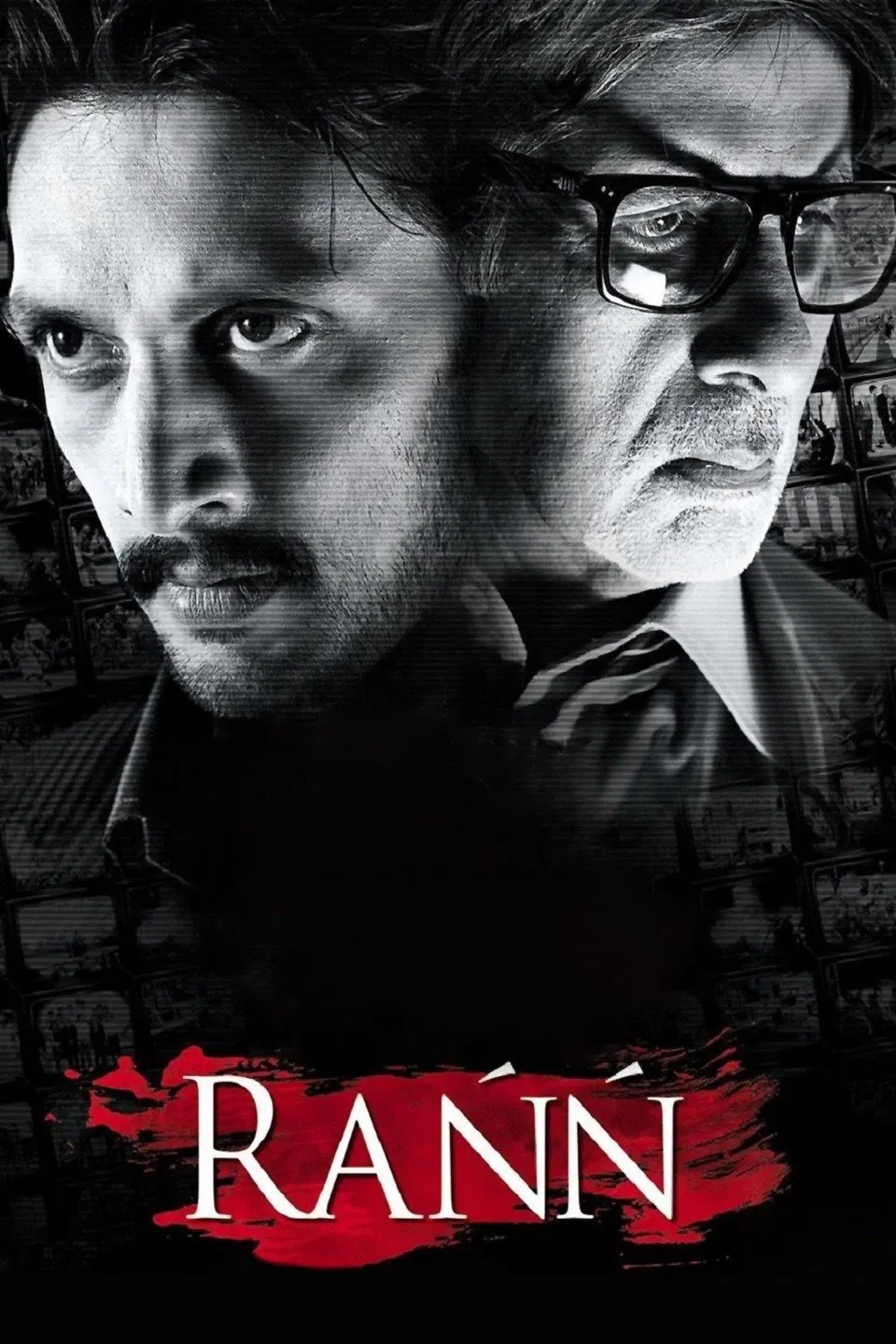 Poster chính thức của phim Phim Tâm Lý, Phim Giật Gân "Kênh Tin Tức" (Rann - 2010), với sự tham gia của diễn viên Amitabh Bachchan và Riteish Deshmukh.