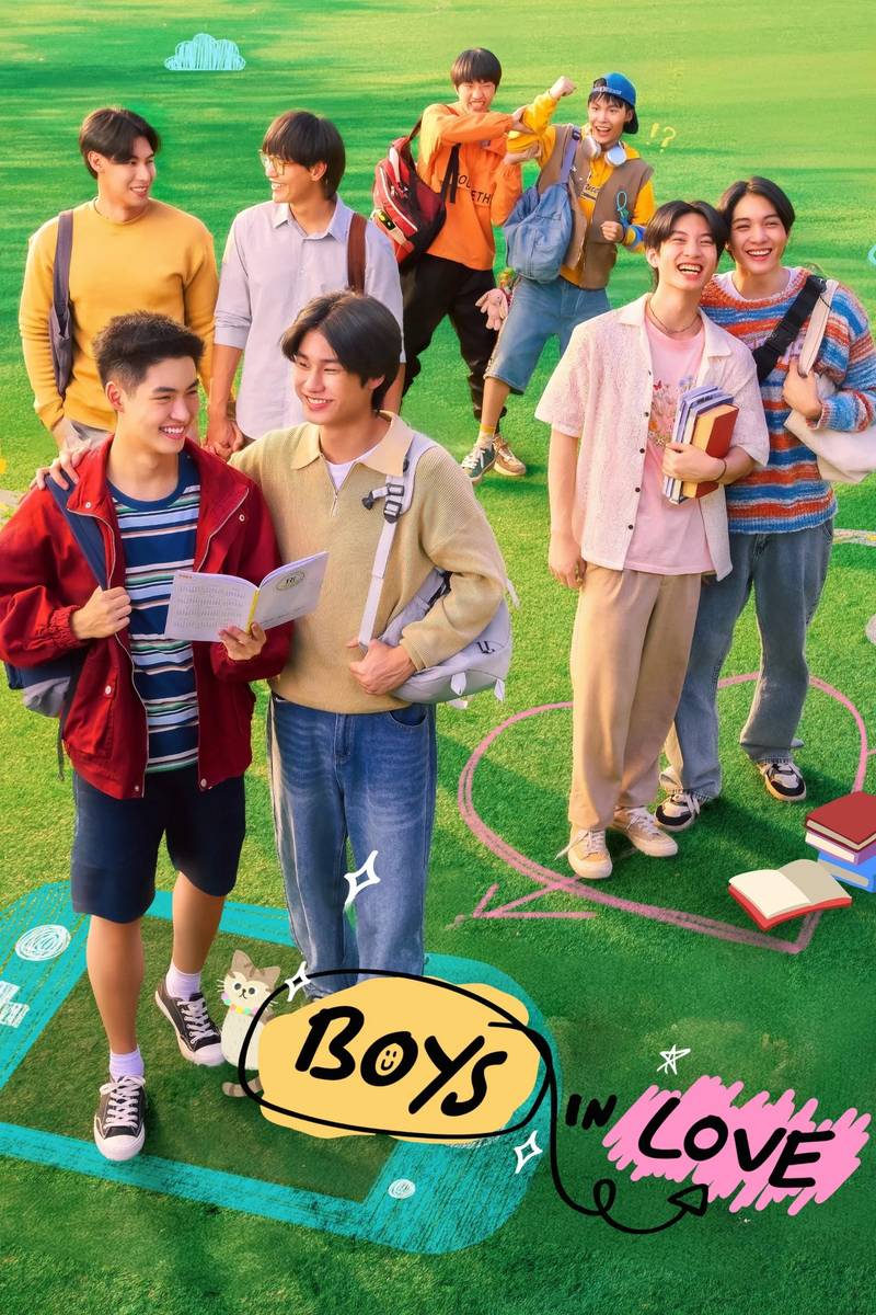 Poster chính thức của phim Phim Hài, Phim Tâm Lý "Khai Giảng, Trái Tim Học Cách Yêu" (Boys In Love - 2025), với sự tham gia của diễn viên Peemsan Sotangkur và Metas Opas-iamkajorn.