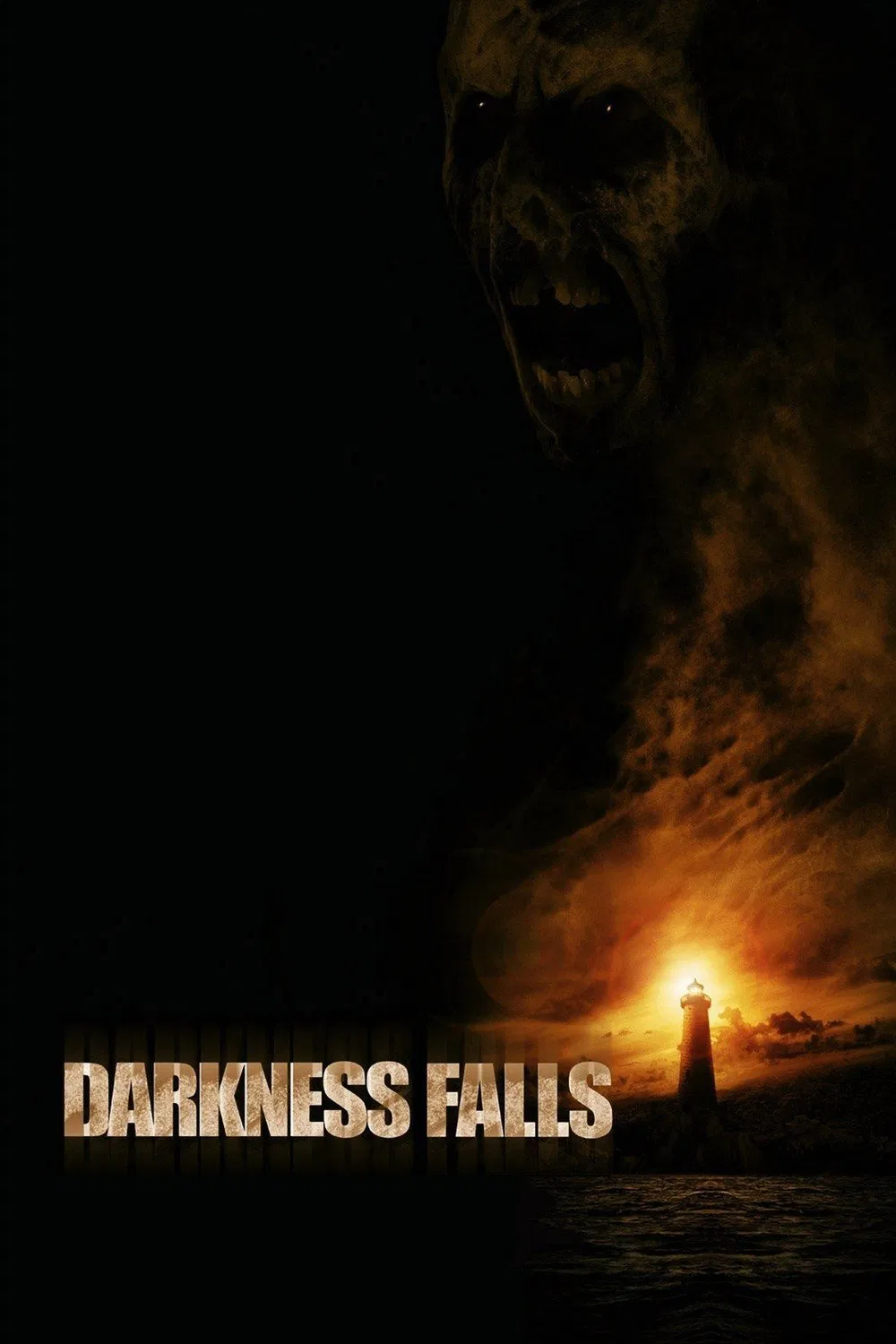 Poster chính thức của phim Phim Giật Gân, Phim Kinh Dị "Khi Màn Đêm Buông Xuống" (Darkness Falls - 2003), với sự tham gia của diễn viên Chaney Kley và Emma Caulfield.