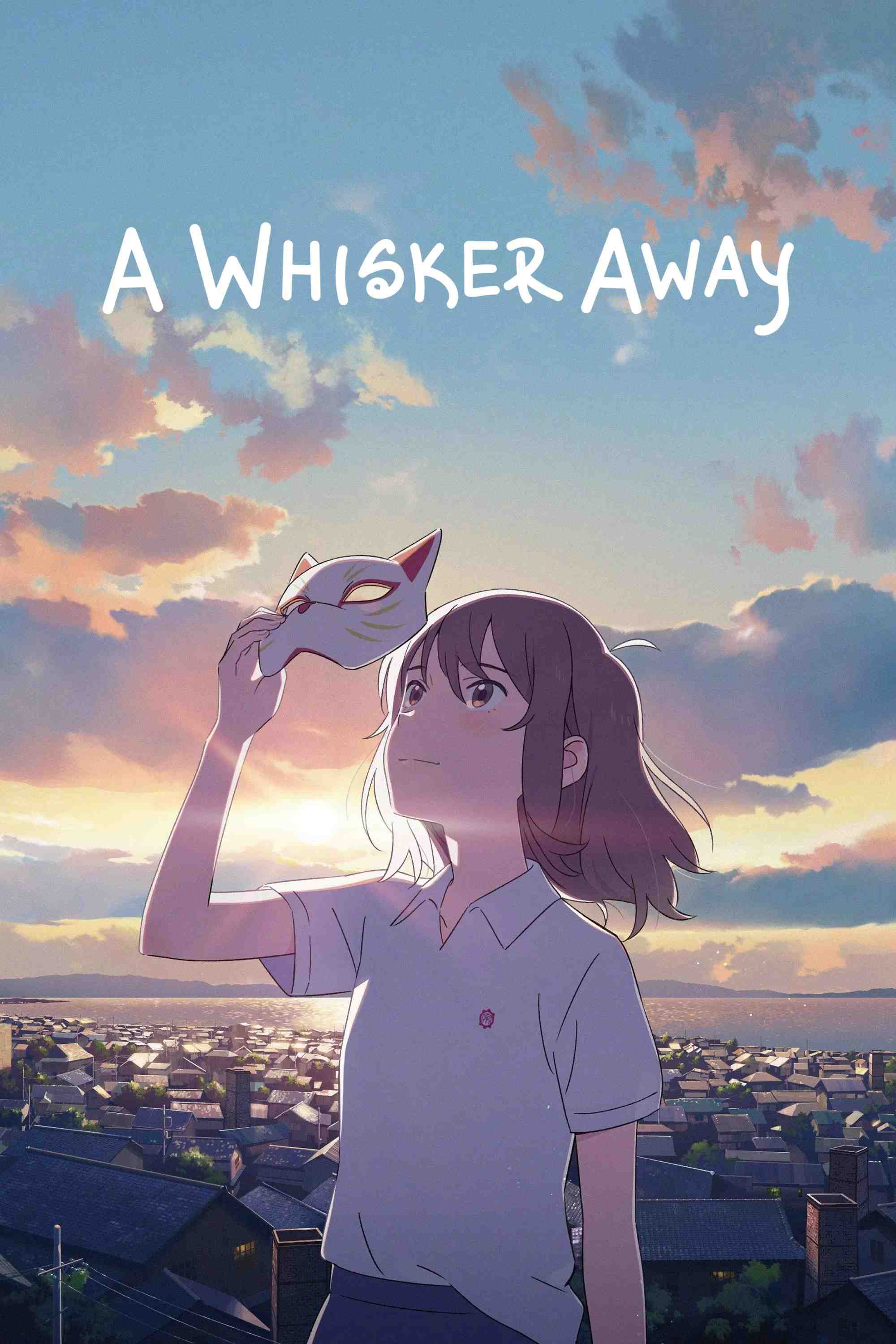 Poster chính thức của phim Phim Hoạt Hình, Phim Tâm Lý "Khi Muốn Khóc, Tôi Đeo Mặt Nạ Mèo" (A Whisker Away - 2020), với sự tham gia của diễn viên Mirai Shida và Harae Natsuki.