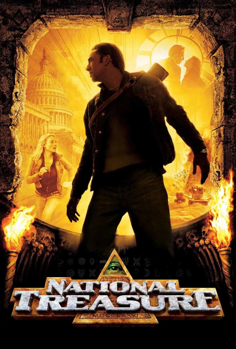 Poster chính thức của phim Phim Phiêu Lưu, Phim Hành Động "Kho Báu Quốc Gia" (National Treasure - 2004), với sự tham gia của diễn viên Nicolas Cage và Diane Kruger.