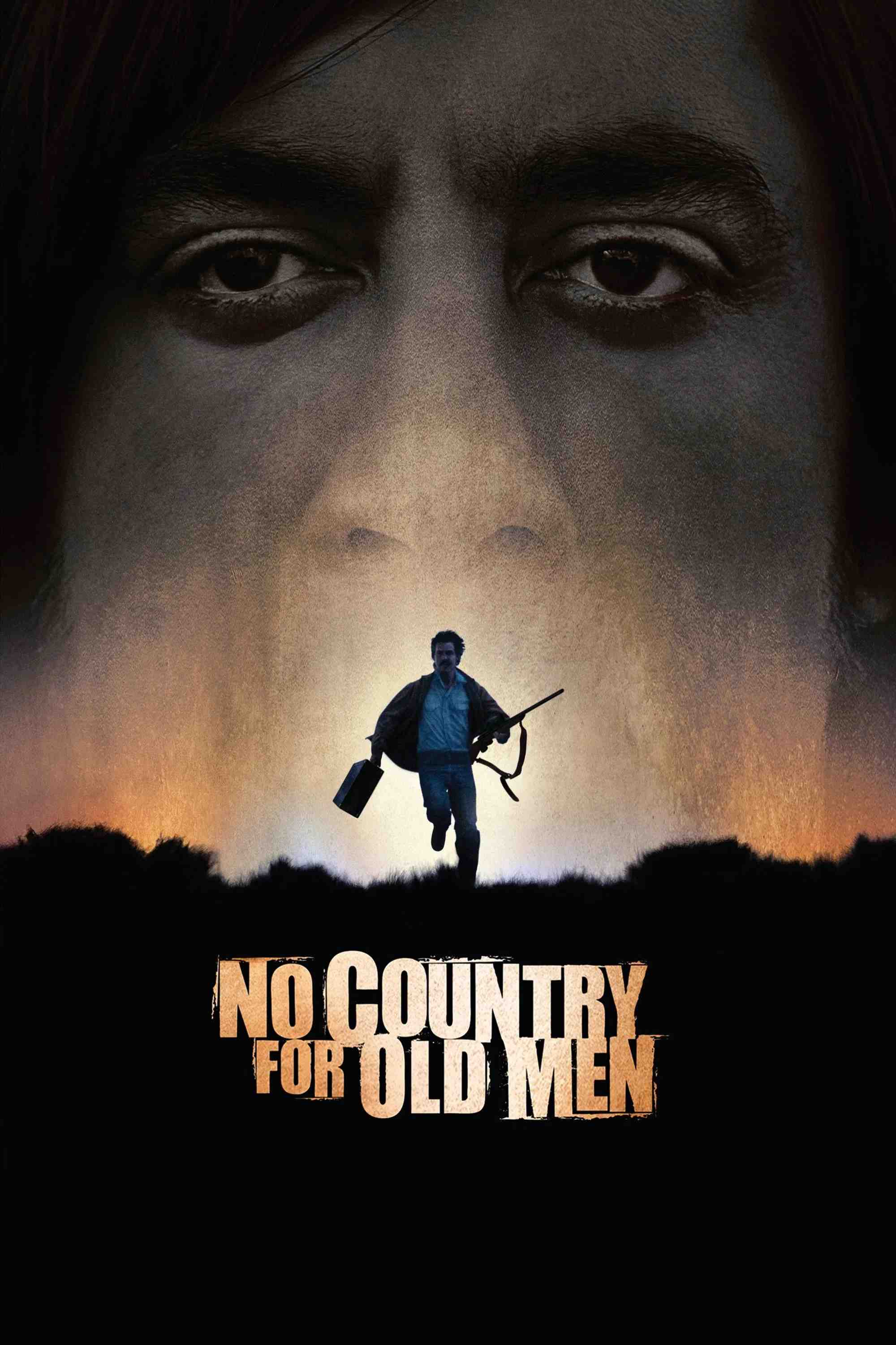 Poster chính thức của phim Phim Hình Sự, Phim Giật Gân "Không Chốn Dung Thân" (No Country for Old Men - 2007), với sự tham gia của diễn viên Javier Bardem và Tommy Lee Jones.