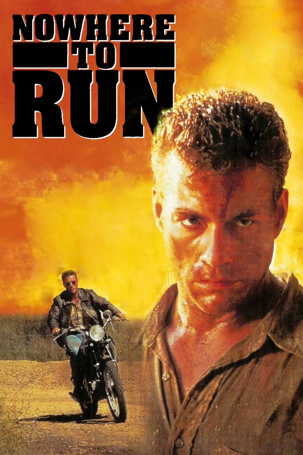 Poster chính thức của phim Phim Hành Động, Phim Tâm Lý "Không Nơi Trốn Chạy" (Nowhere to Run - 1993), với sự tham gia của diễn viên Jean-Claude Van Damme và Rosanna Arquette.