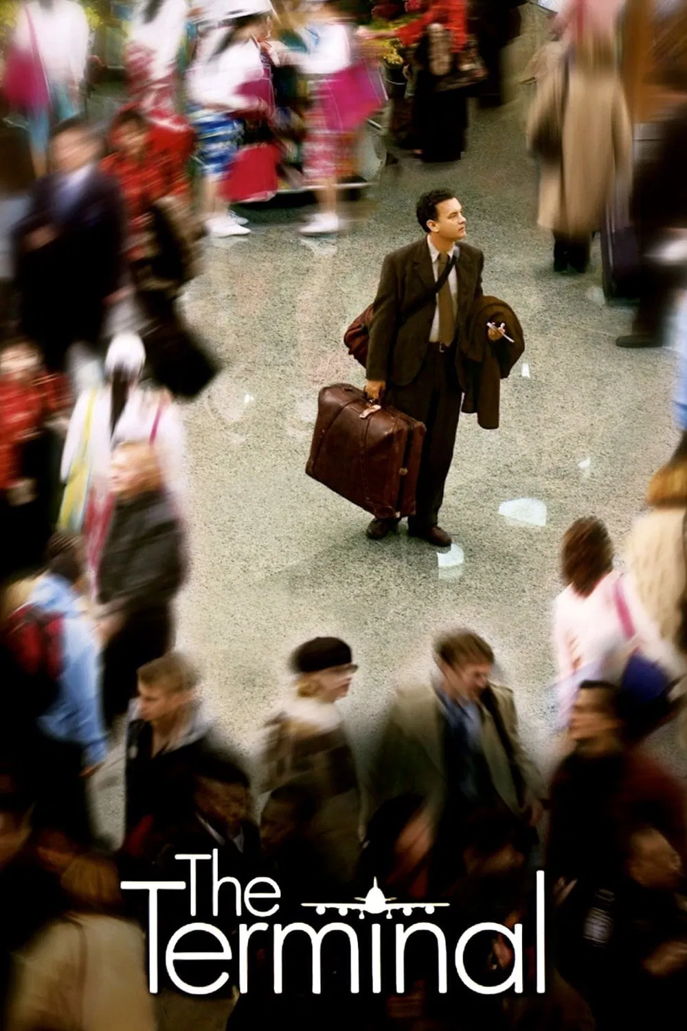 Poster chính thức của phim Phim Hài, Phim Tâm Lý "Không Tổ Quốc" (The Terminal - 2004), với sự tham gia của diễn viên Tom Hanks và Catherine Zeta-Jones.