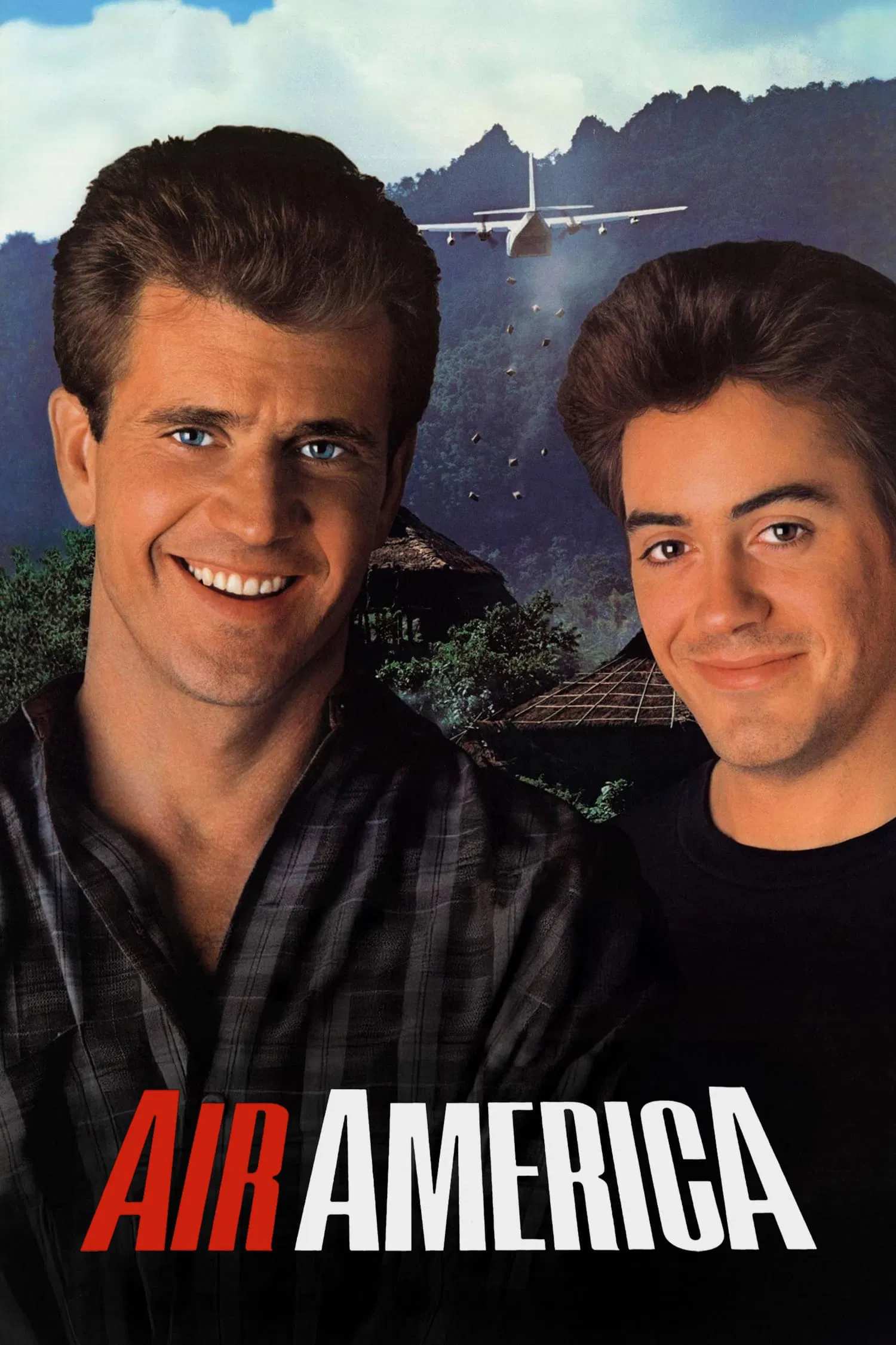 Poster chính thức của phim Phim Hành Động, Phim Phiêu Lưu "Không Vận Mỹ Quốc" (Air America - 1990), với sự tham gia của diễn viên Mel Gibson và Robert Downey Jr.