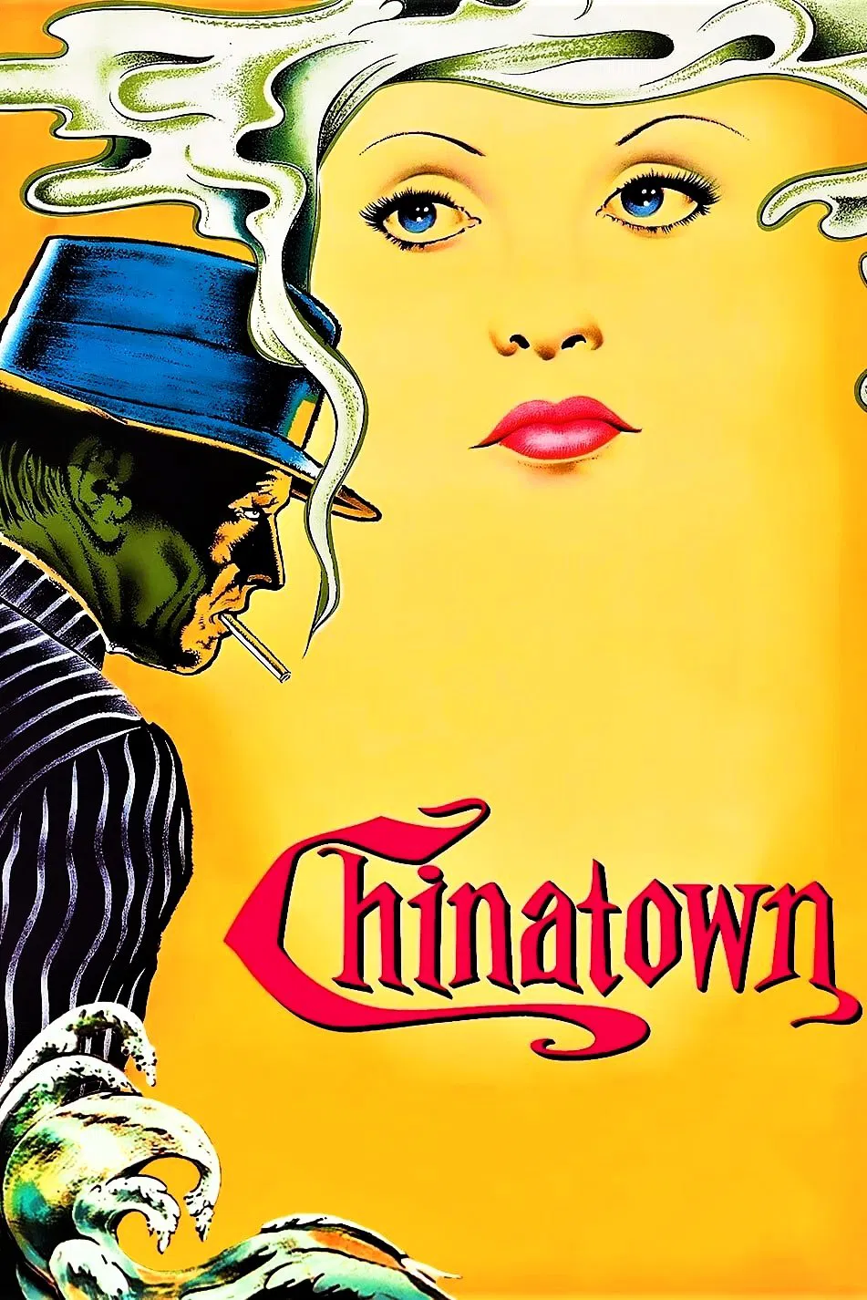 Poster chính thức của phim Phim Hình Sự, Phim Tâm Lý "Khu Phố Tàu" (Chinatown - 1974), với sự tham gia của diễn viên Jack Nicholson và Faye Dunaway.