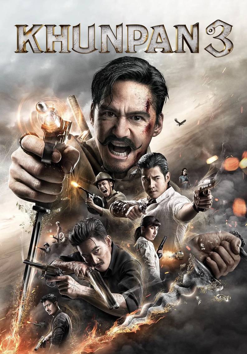 Poster chính thức của phim Phim Hành Động, Phim Giả Tượng "Khun Pan 3" (Khun Pan 3 - 2023), với sự tham gia của diễn viên Ananda Everingham và Mario Maurer.