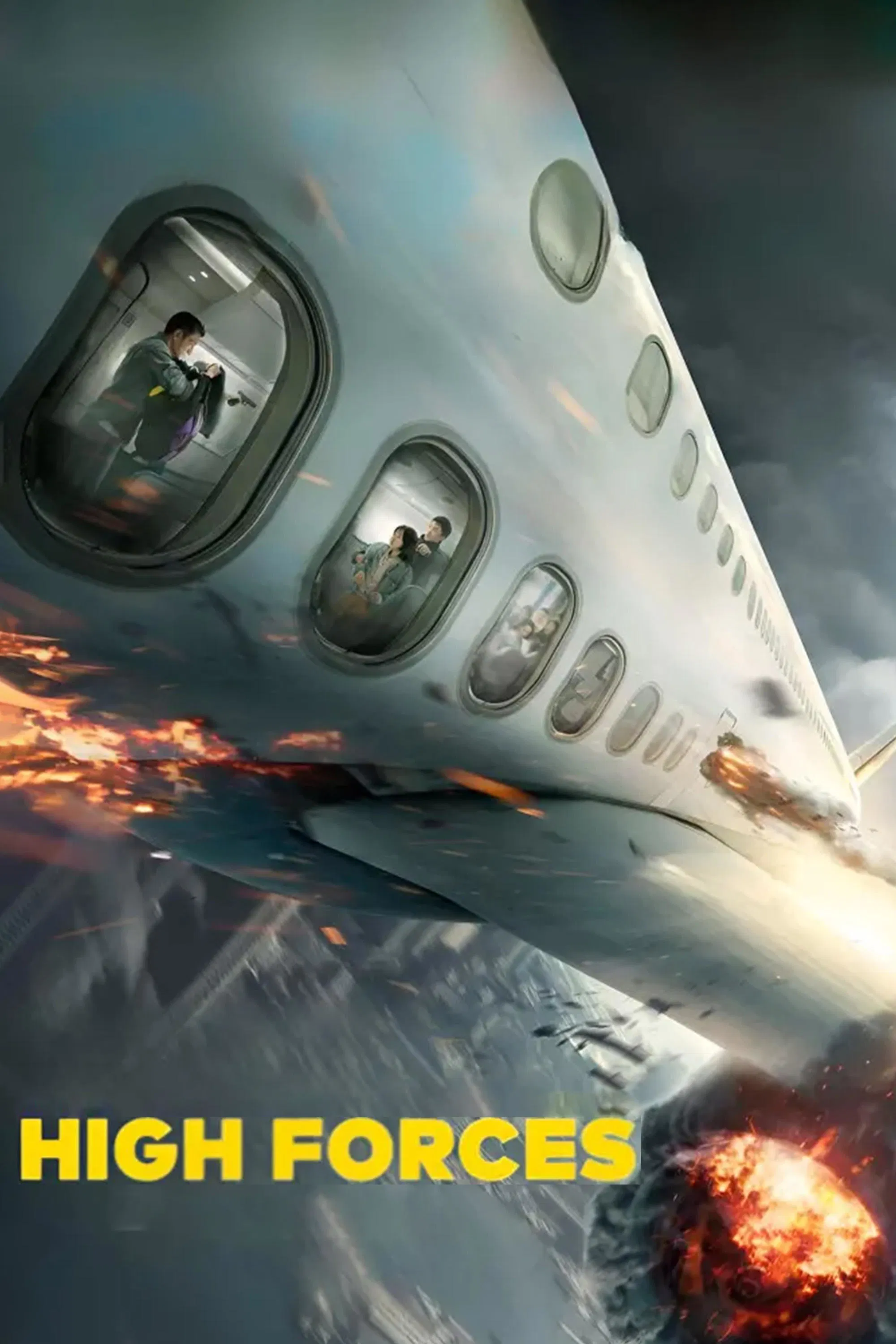 Poster chính thức của phim Phim Hành Động, Phim Hình Sự "Khủng Bố Trên Không" (High Forces - 2024), với sự tham gia của diễn viên Lưu Đức Hoa và Trương Tử Phong.