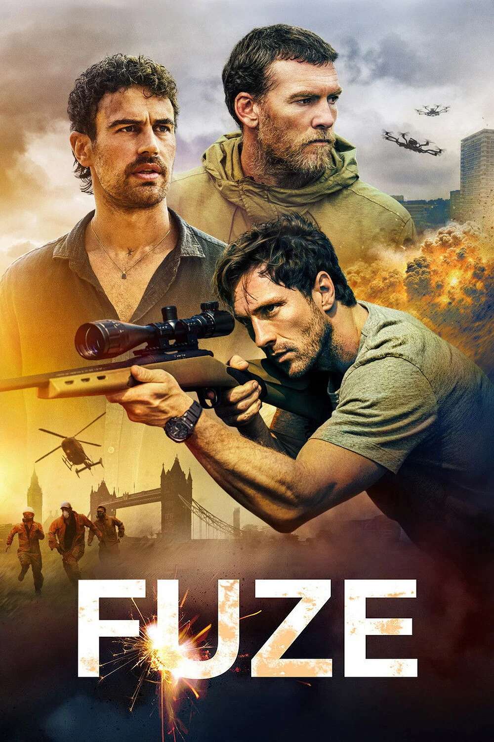 Poster chính thức của phim Phim Hành Động, Phim Hình Sự "Kíp Nổ" (Fuze - 2026), với sự tham gia của diễn viên Aaron Taylor-Johnson và Theo James.