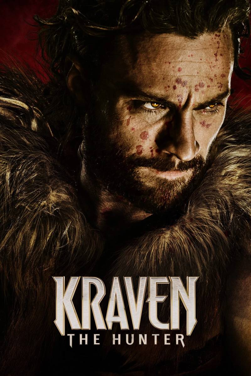 Poster chính thức của phim Phim Hành Động, Phim Phiêu Lưu "Kraven: Thợ Săn Thủ Lĩnh" (Kraven the Hunter - 2024), với sự tham gia của diễn viên Aaron Taylor-Johnson và Ariana DeBose.