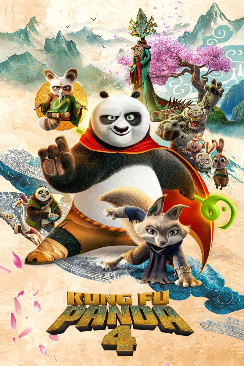 Poster chính thức của phim Phim Hoạt Hình, Phim Gia Đình "Kung Fu Panda 4" (Kung Fu Panda 4 - 2024), với sự tham gia của diễn viên Jack Black và Awkwafina.